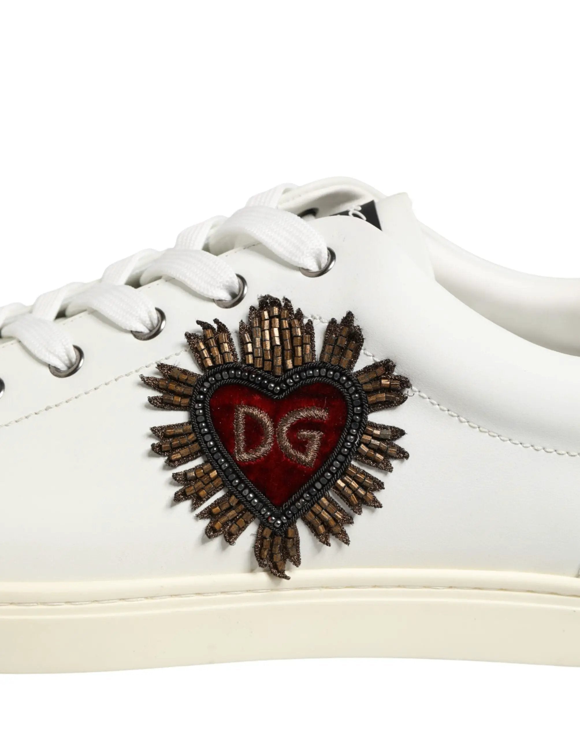 Dolce & Gabbana White Leather Heart Embellished Sneakers Shoes