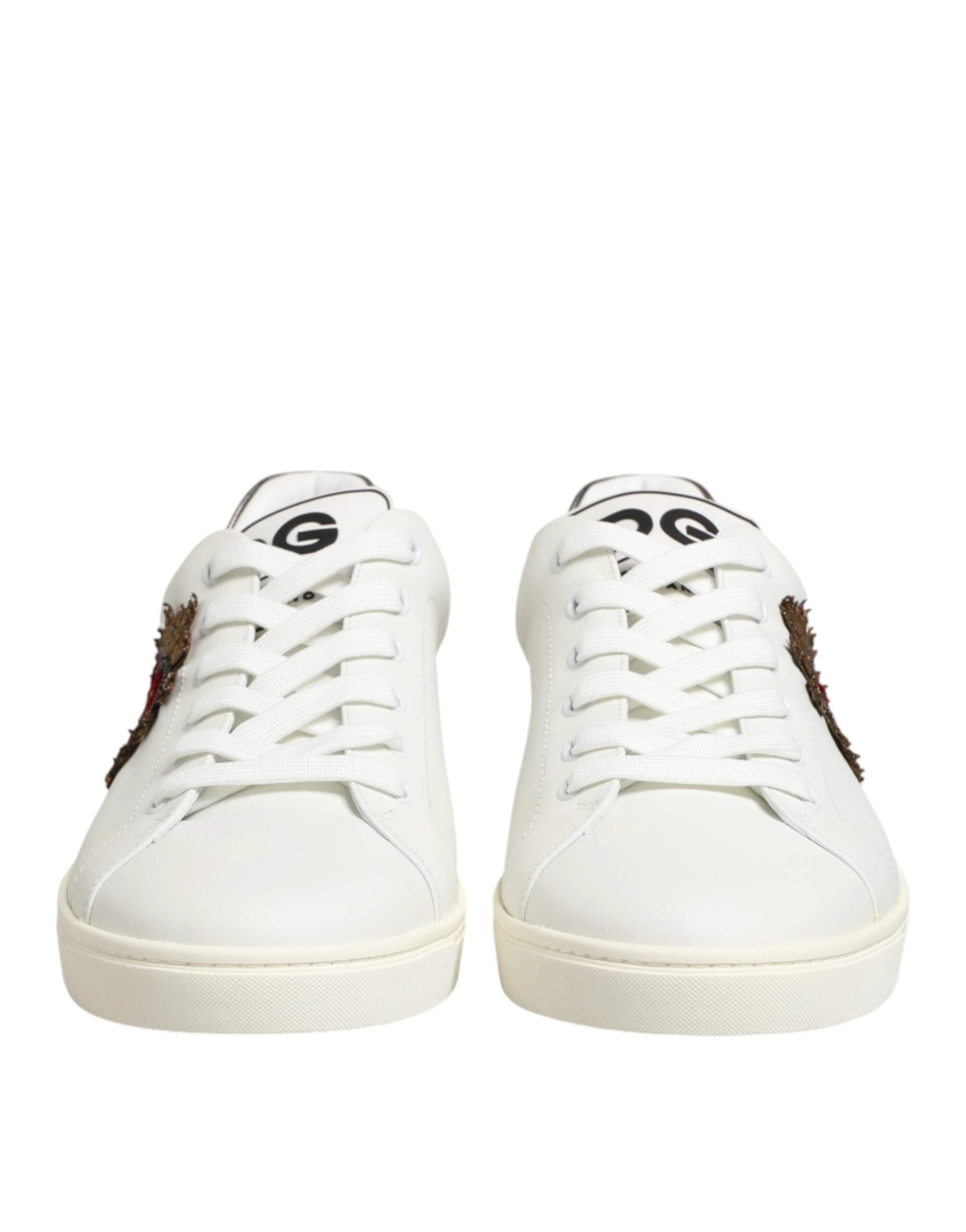 Dolce & Gabbana White Leather Heart Embellished Sneakers Shoes by Dolce & Gabbana
