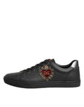 Dolce & Gabbana Black Leather Heart Embellished Sneakers Shoes by Dolce & Gabbana