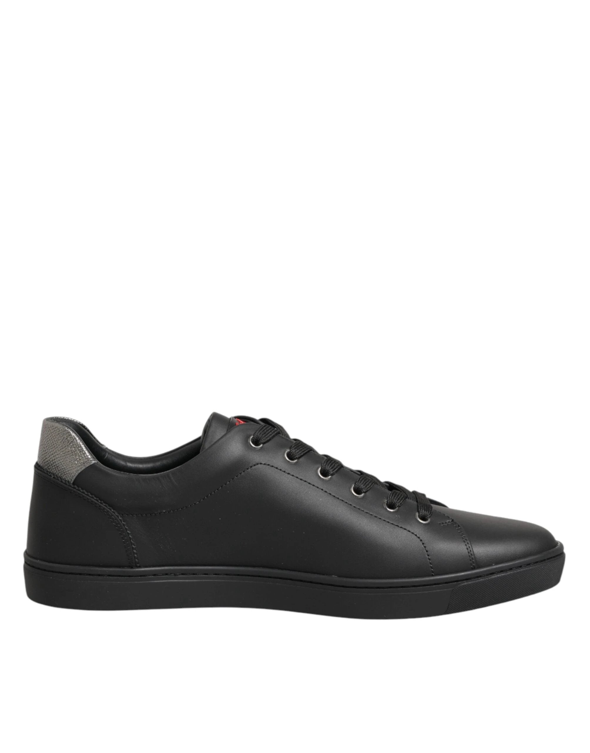 Dolce & Gabbana Black Leather Heart Embellished Sneakers Shoes by Dolce & Gabbana