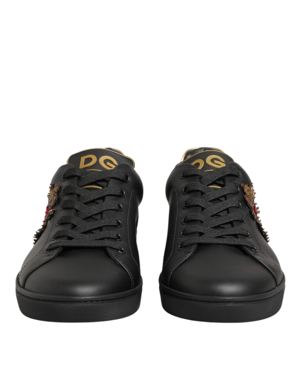 Dolce & Gabbana Black Leather Heart Embellished Sneakers Shoes by Dolce & Gabbana