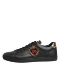 Dolce & Gabbana Black Leather Heart Embellished Sneakers Shoes by Dolce & Gabbana