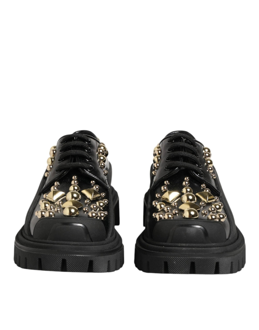Dolce & Gabbana Black Leather Jeweled Crystals Derby Shoes by Dolce & Gabbana
