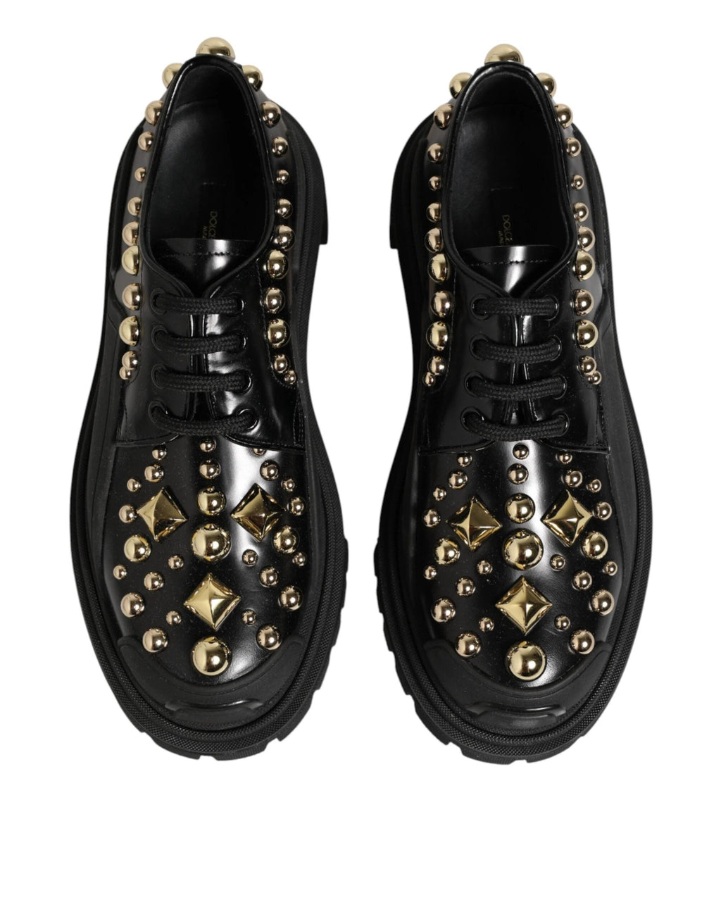 Dolce & Gabbana Black Leather Jeweled Crystals Derby Shoes by Dolce & Gabbana