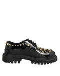 Dolce & Gabbana Black Leather Jeweled Crystals Derby Shoes by Dolce & Gabbana