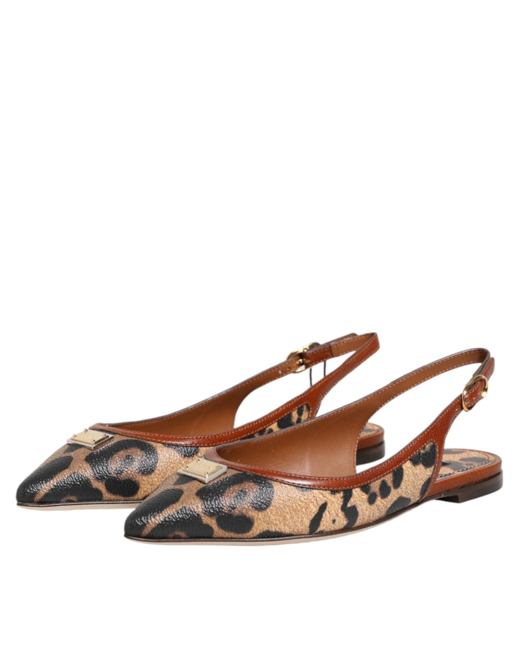 Dolce & Gabbana Brown Leopard Slingback Flats Sandals Shoes by Dolce & Gabbana