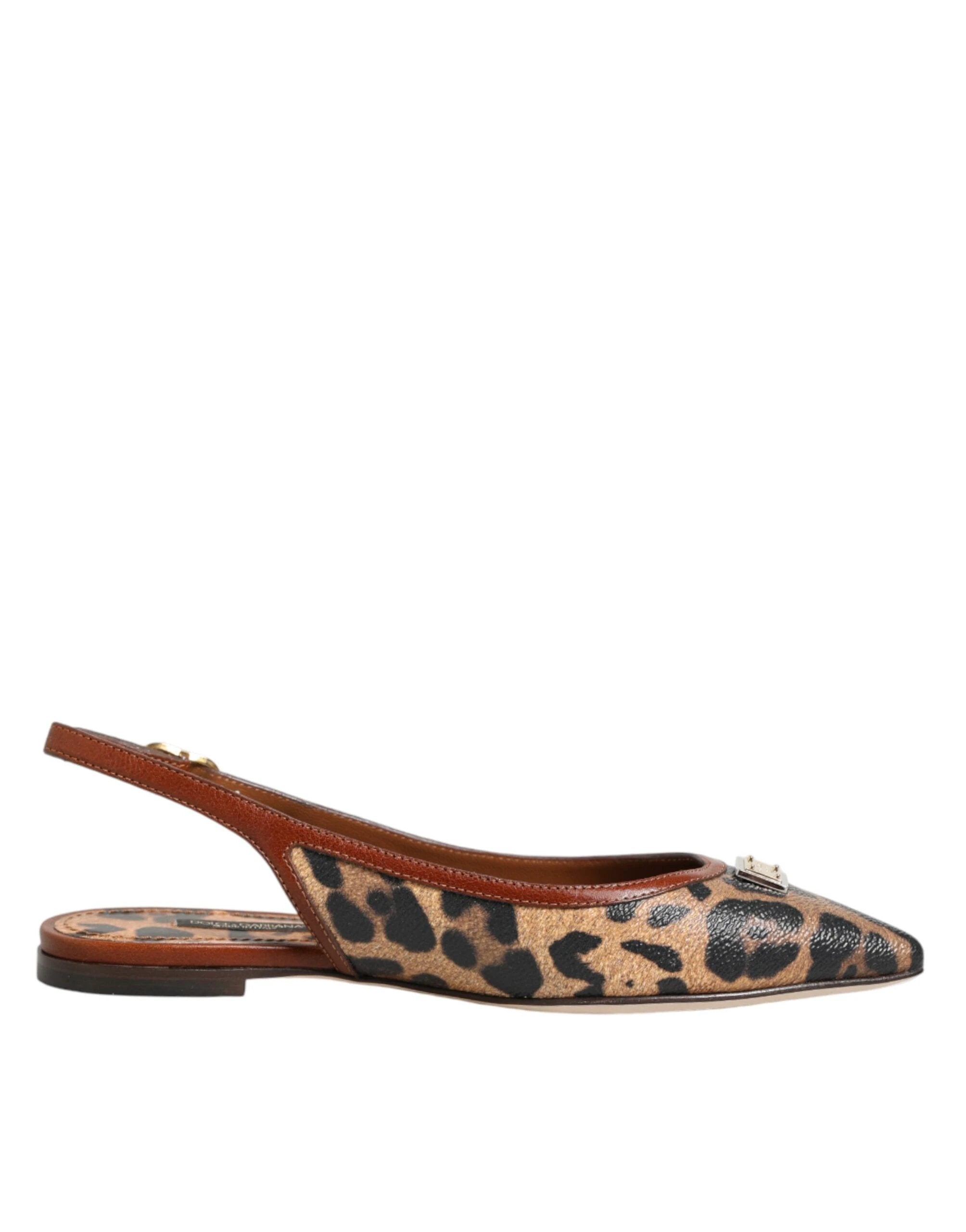 Dolce & Gabbana Brown Leopard Slingback Flats Sandals Shoes by Dolce & Gabbana