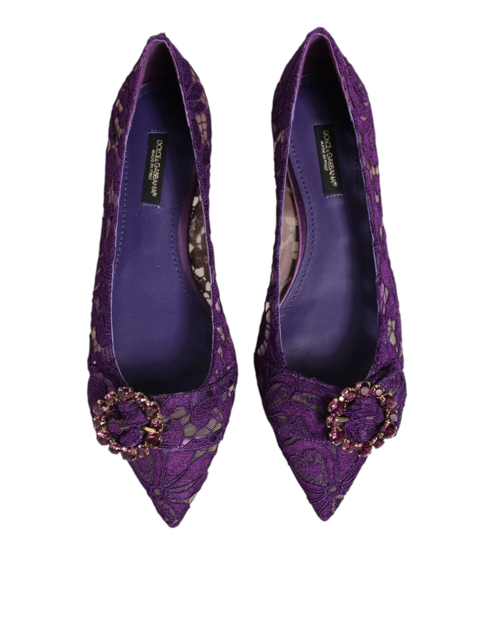 Ballerines Dolce &amp; Gabbana violettes Taormina en dentelle et cristaux
