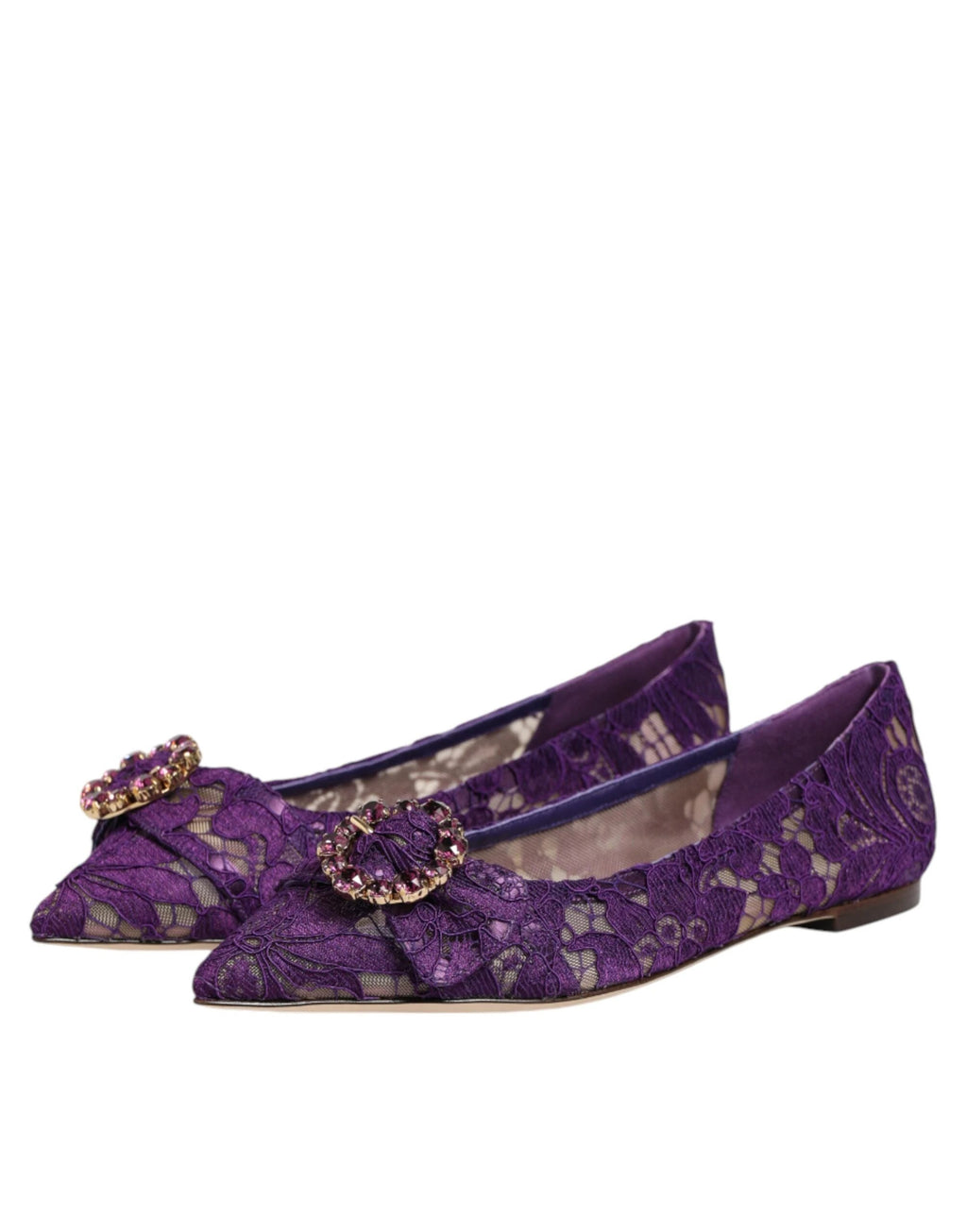 Ballerines Dolce &amp; Gabbana violettes Taormina en dentelle et cristaux