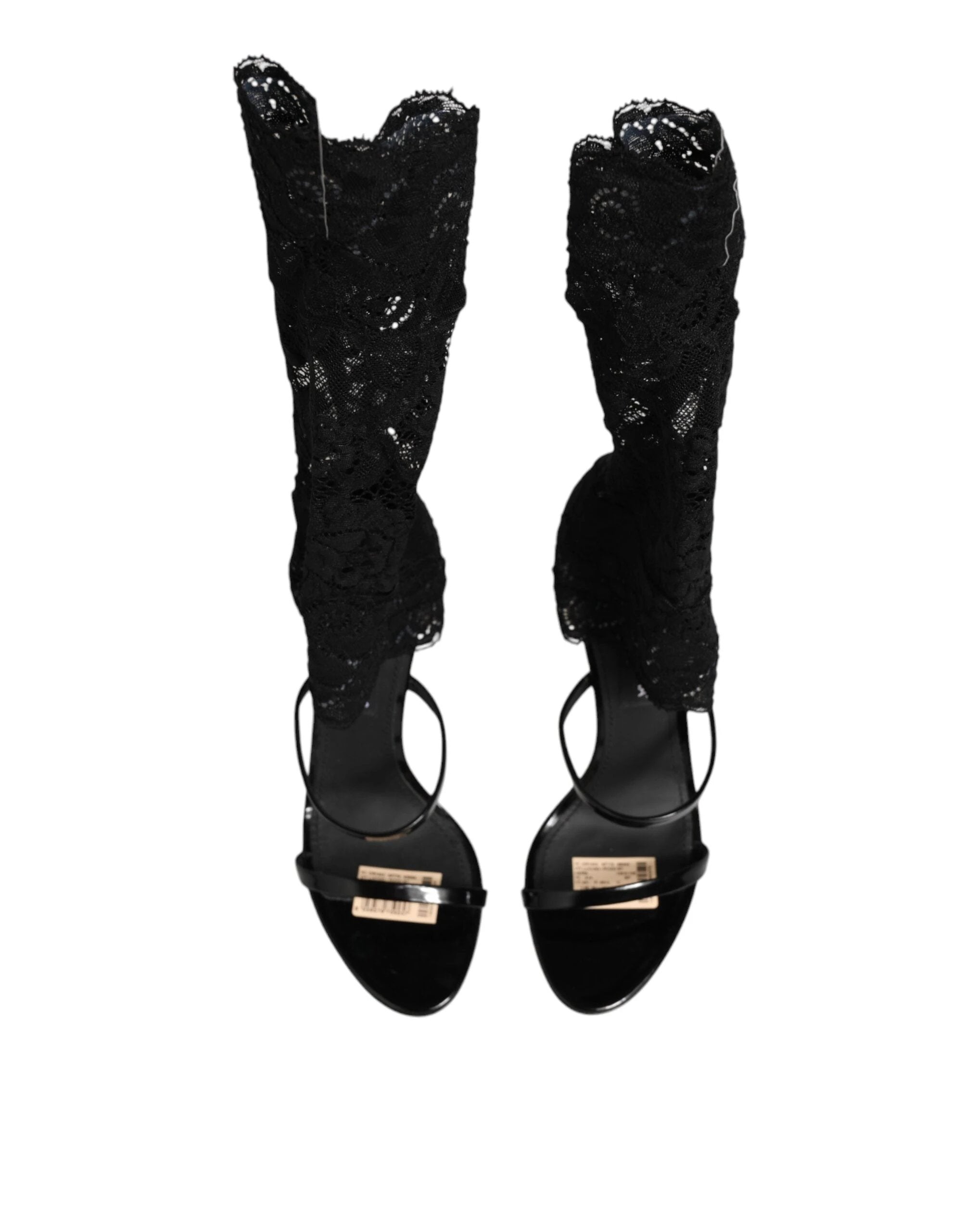 Dolce & Gabbana Black Floral Lace Heels SANDALS Shoes by Dolce & Gabbana