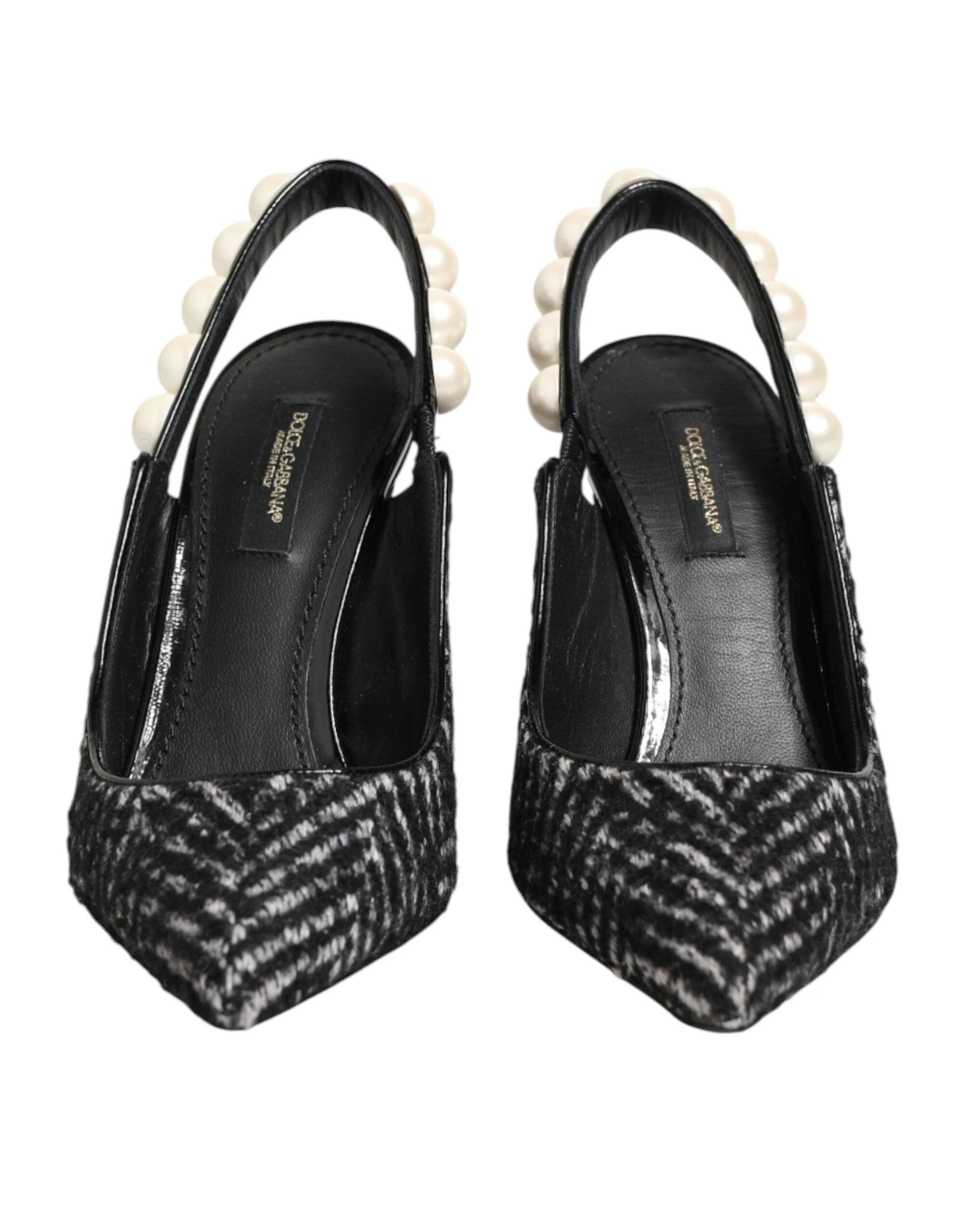 Dolce & Gabbana White Black Chevron Faux Pearl Slingbacks Shoes by Dolce & Gabbana