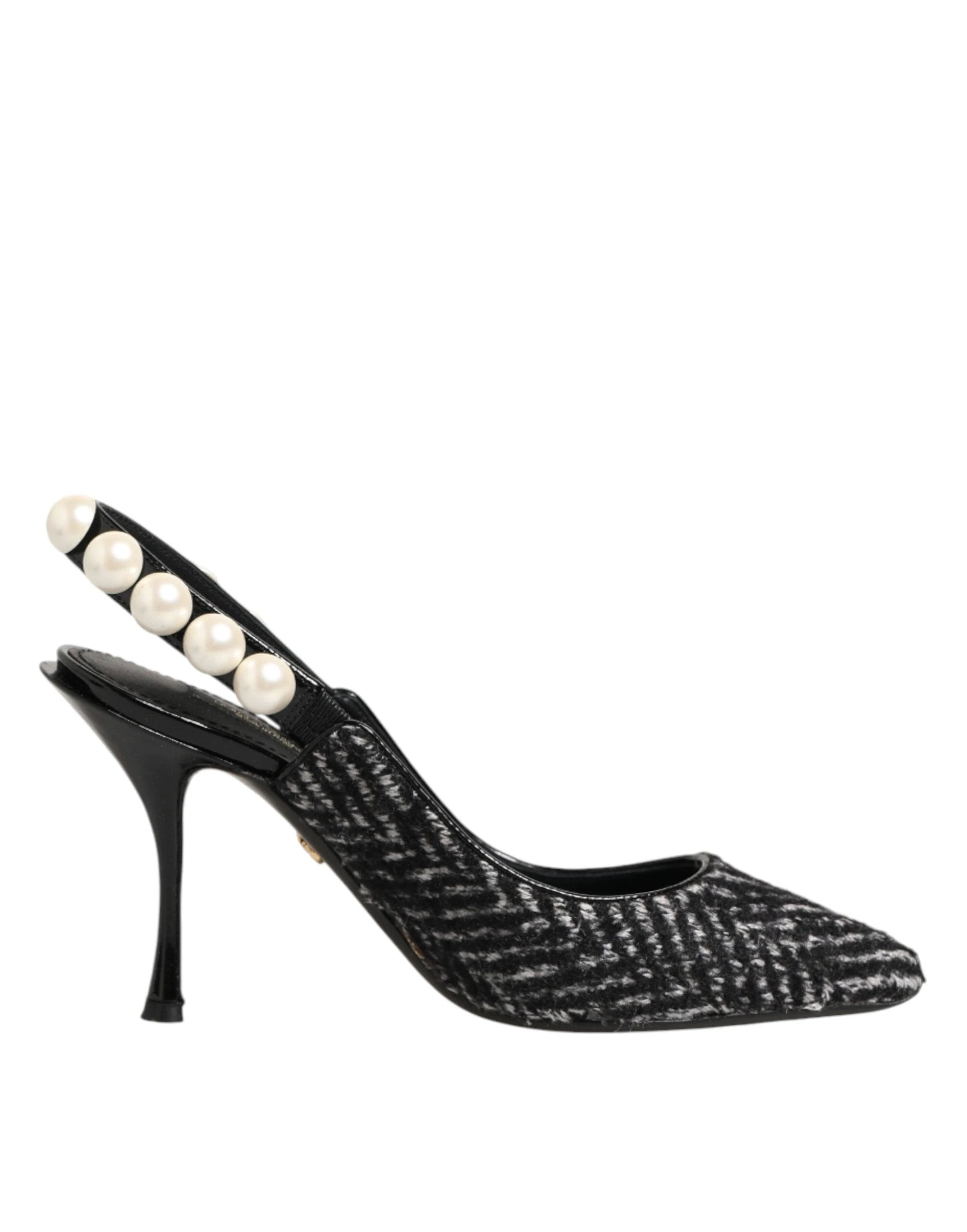 Dolce & Gabbana White Black Chevron Faux Pearl Slingbacks Shoes by Dolce & Gabbana