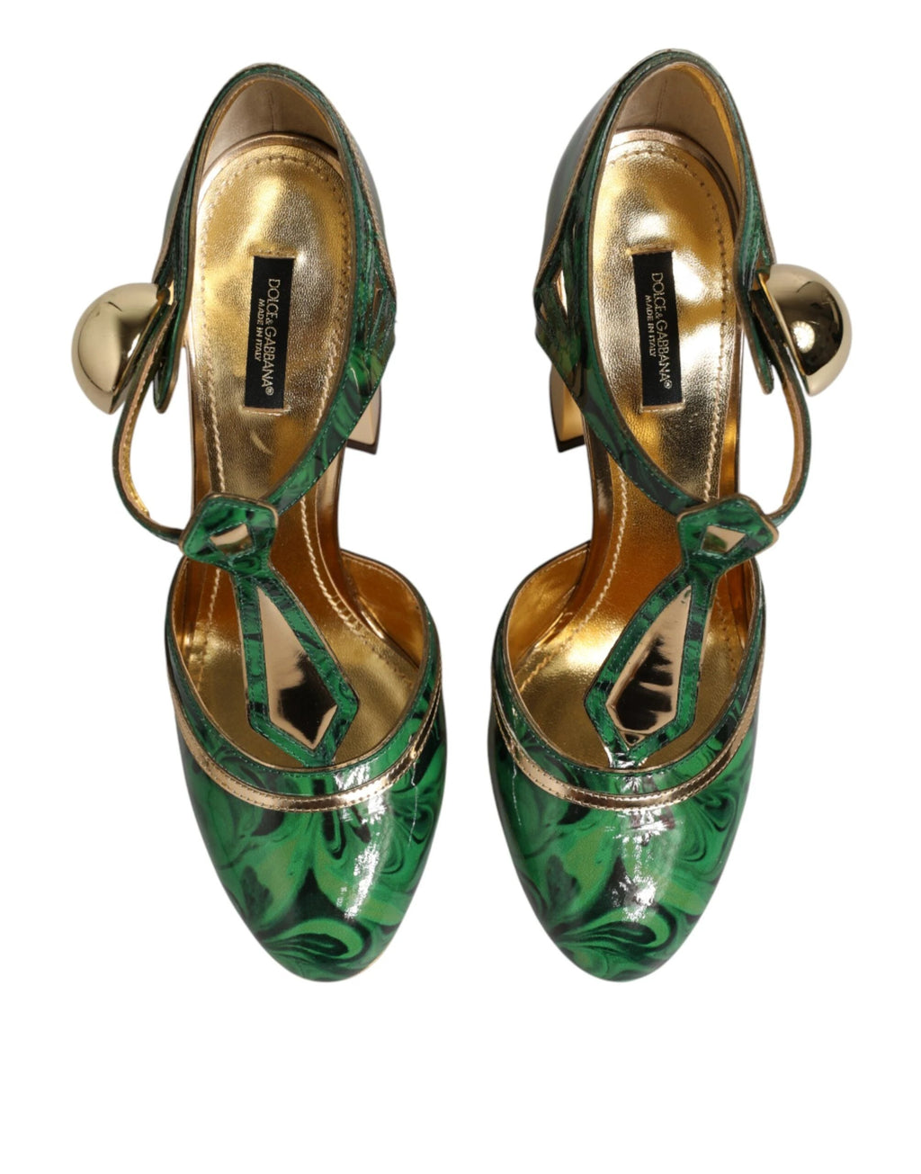 Dolce & Gabbana Green Leather T-STRAPS Heels Sandals Shoes by Dolce & Gabbana