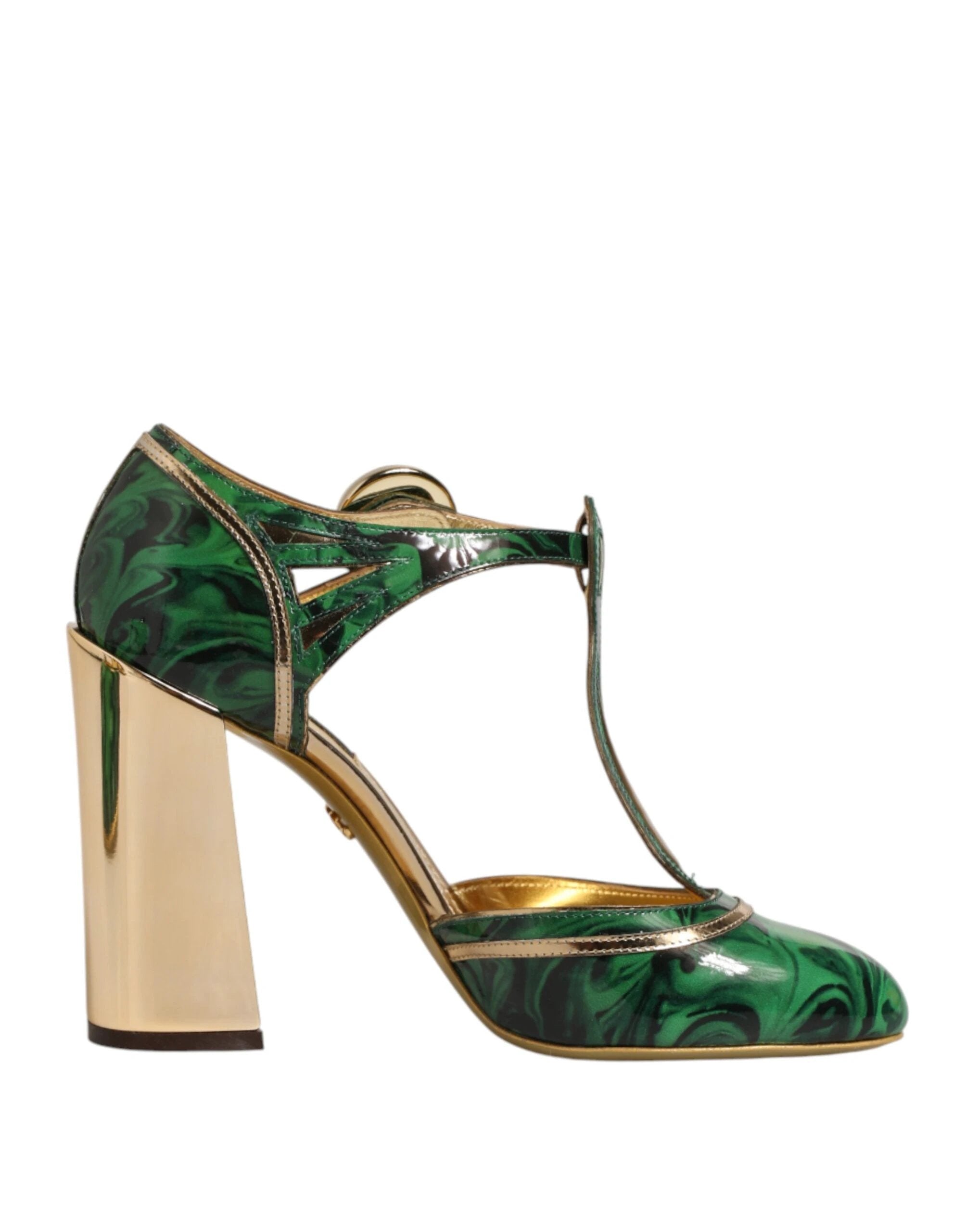 Dolce & Gabbana Green Leather T-STRAPS Heels Sandals Shoes by Dolce & Gabbana