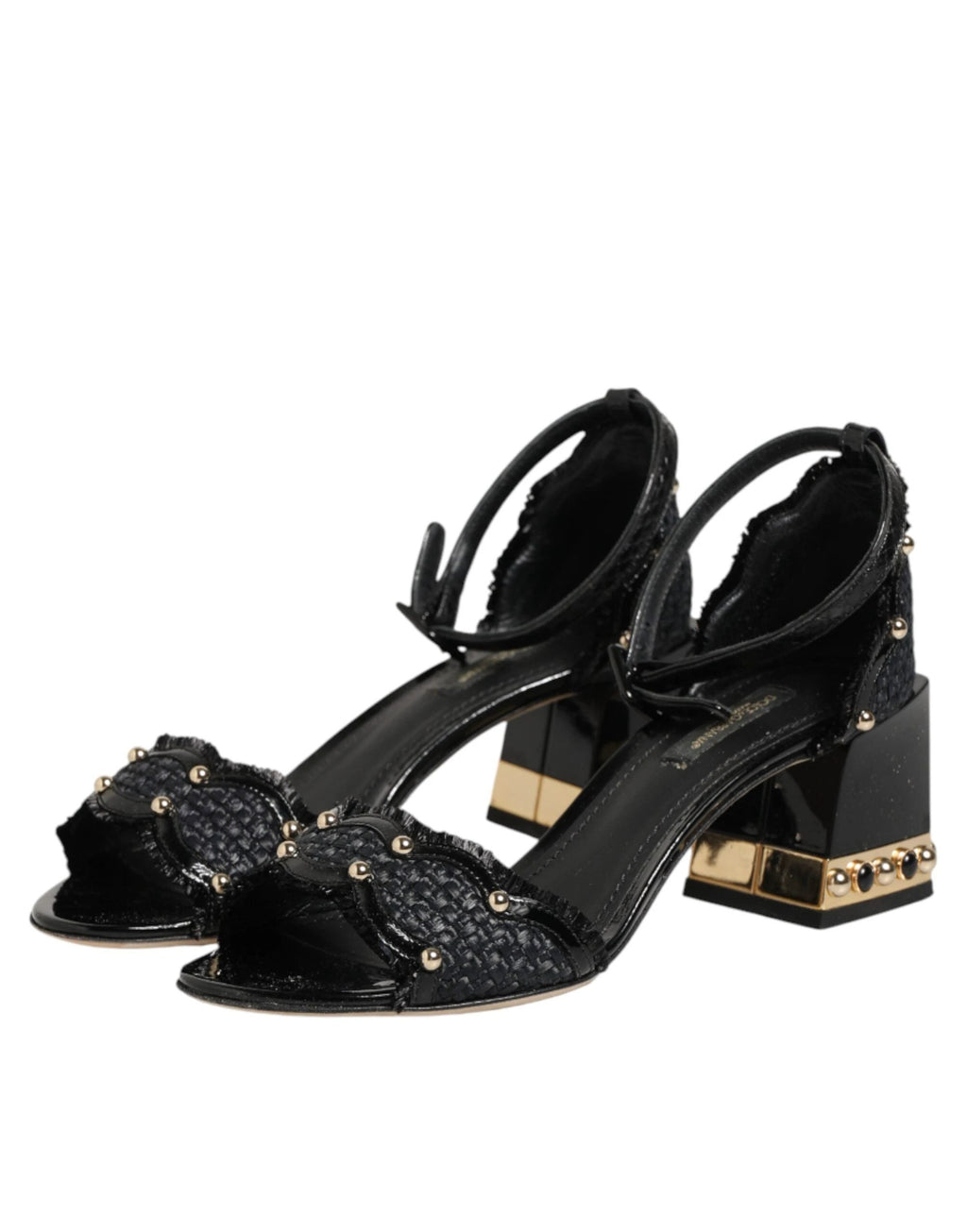 Dolce & Gabbana Black Studded Ankle Strap Sandals Shoes by Dolce & Gabbana