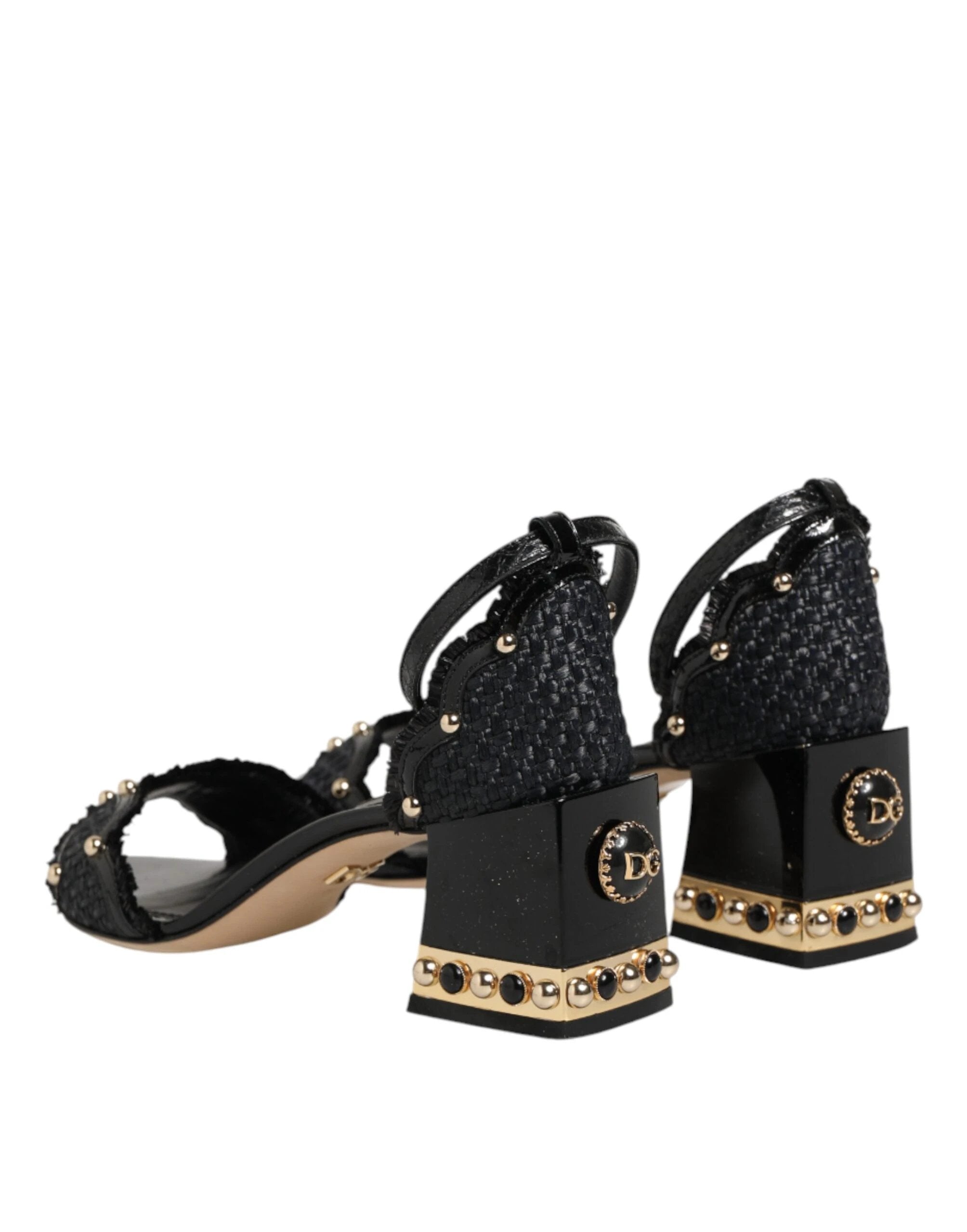 Dolce & Gabbana Black Studded Ankle Strap Sandals Shoes by Dolce & Gabbana