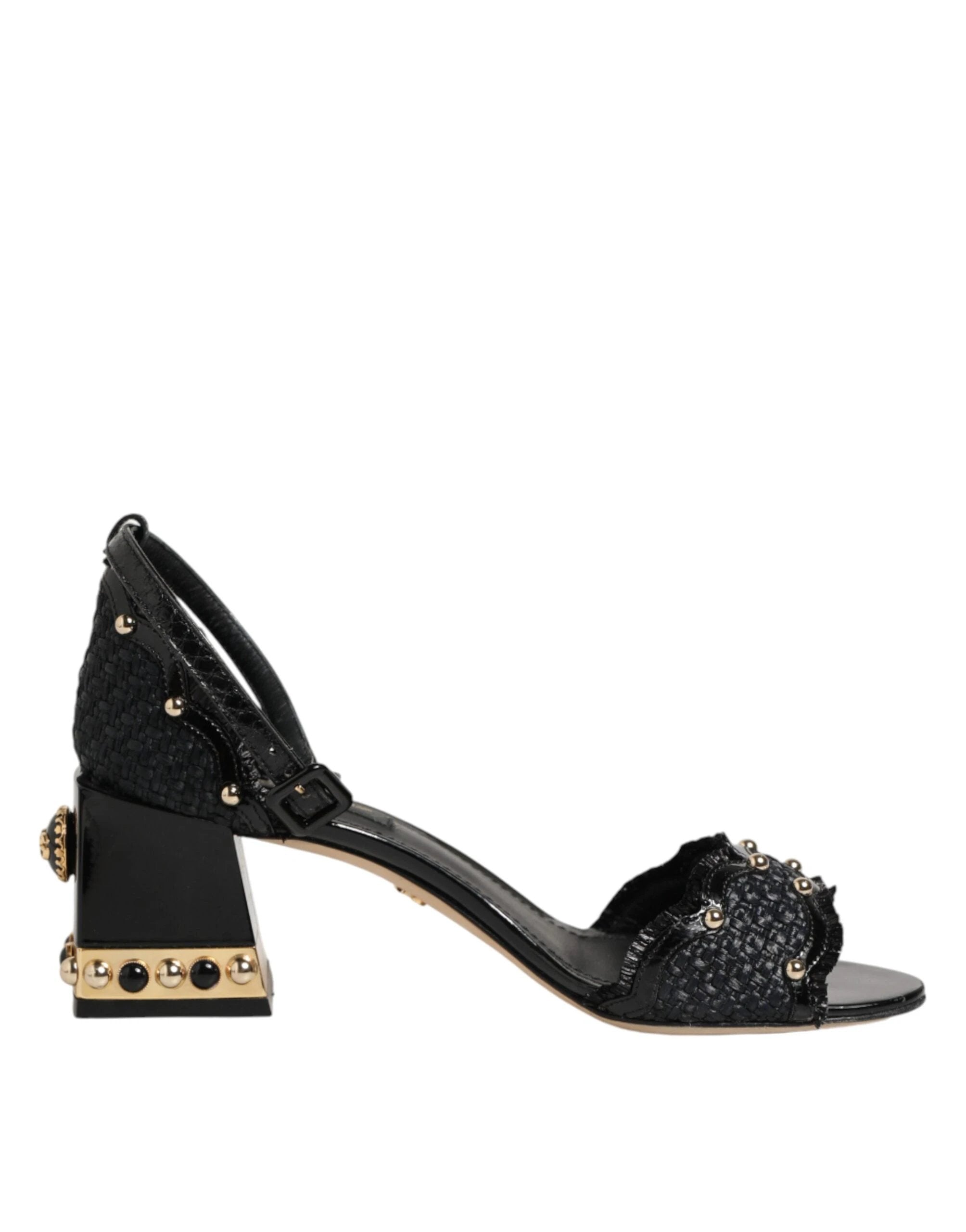 Dolce & Gabbana Black Studded Ankle Strap Sandals Shoes by Dolce & Gabbana