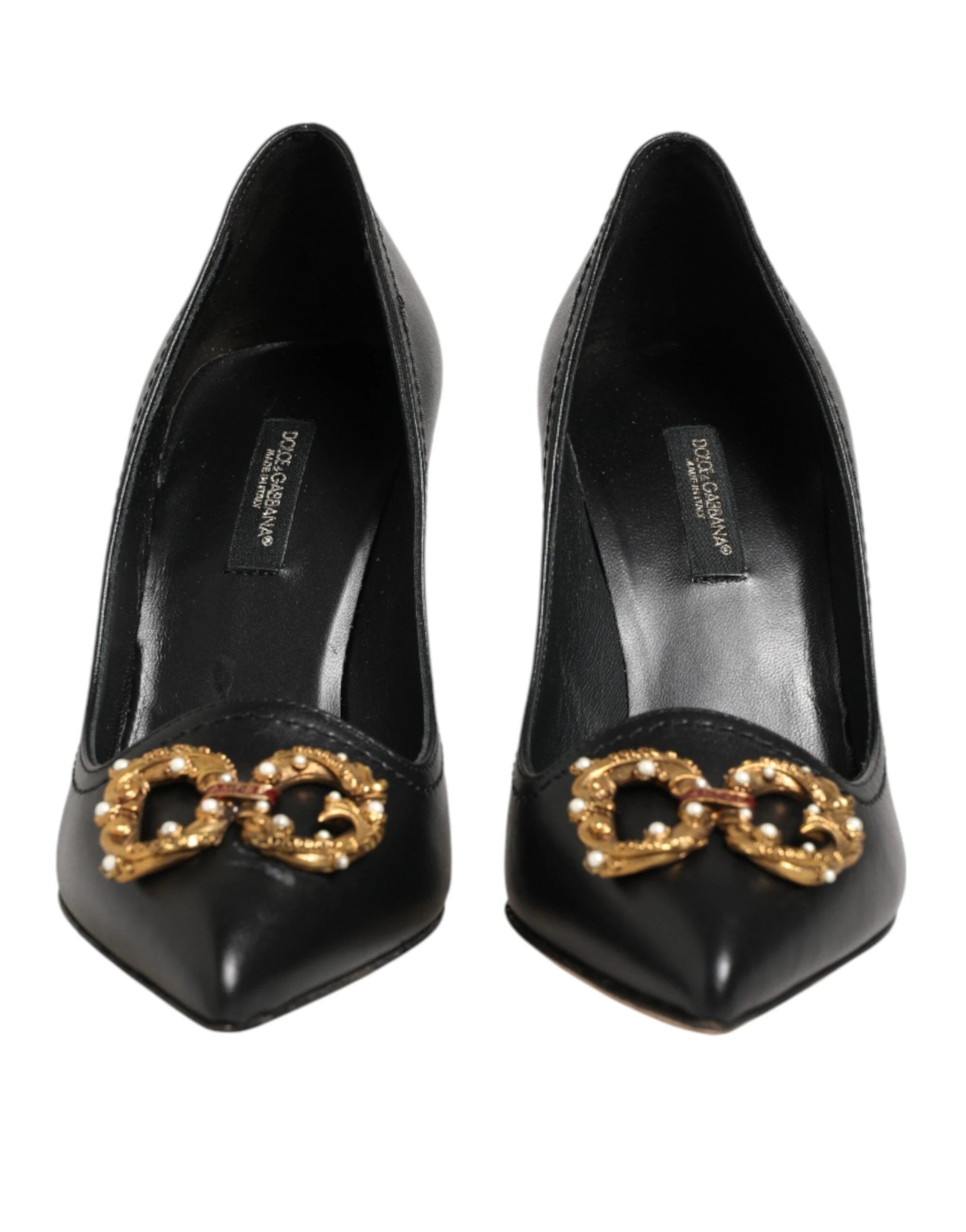 Dolce & Gabbana Black Leather DG Amore Heels Pumps Shoes by Dolce & Gabbana