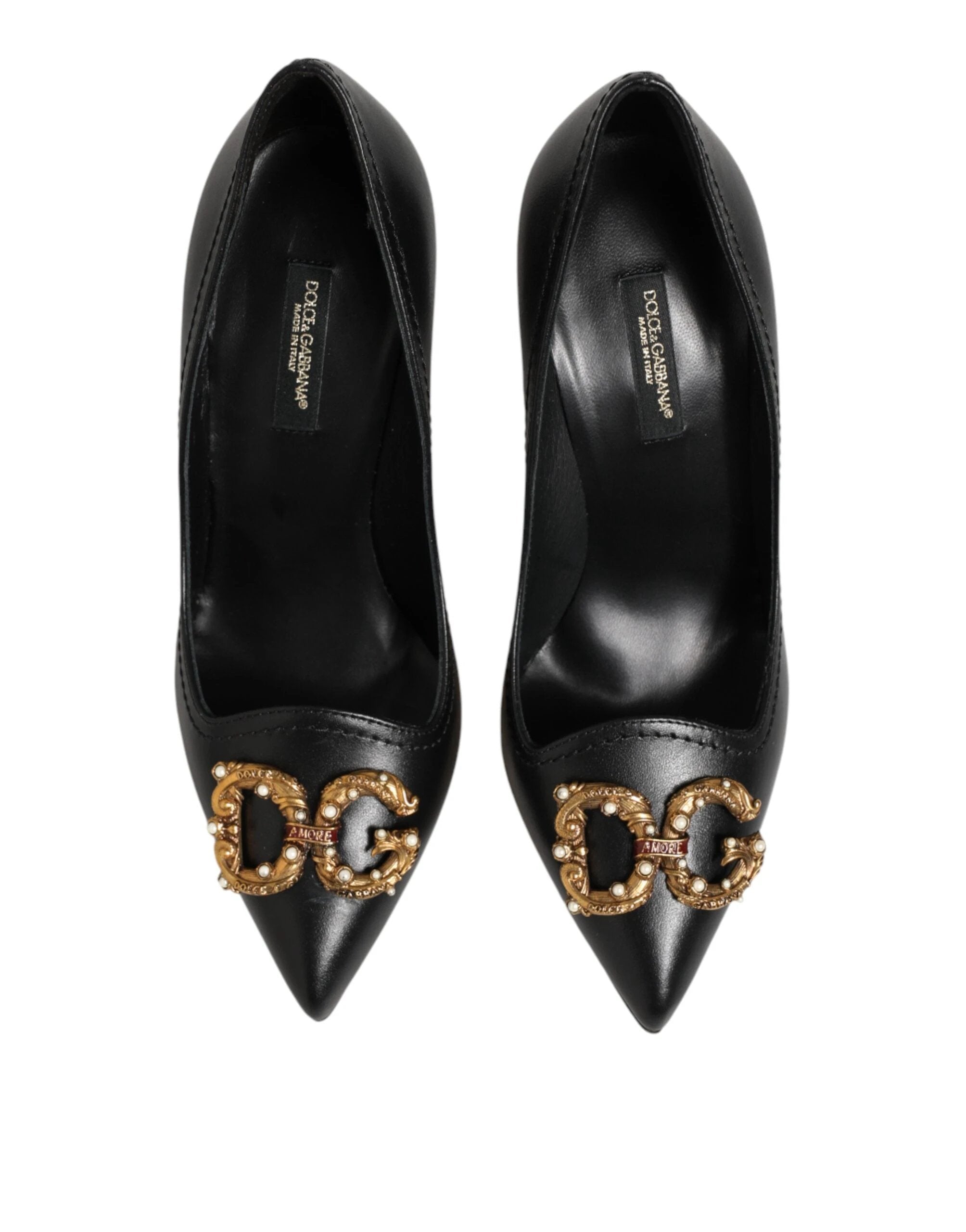 Dolce & Gabbana Black Leather DG Amore Heels Pumps Shoes by Dolce & Gabbana