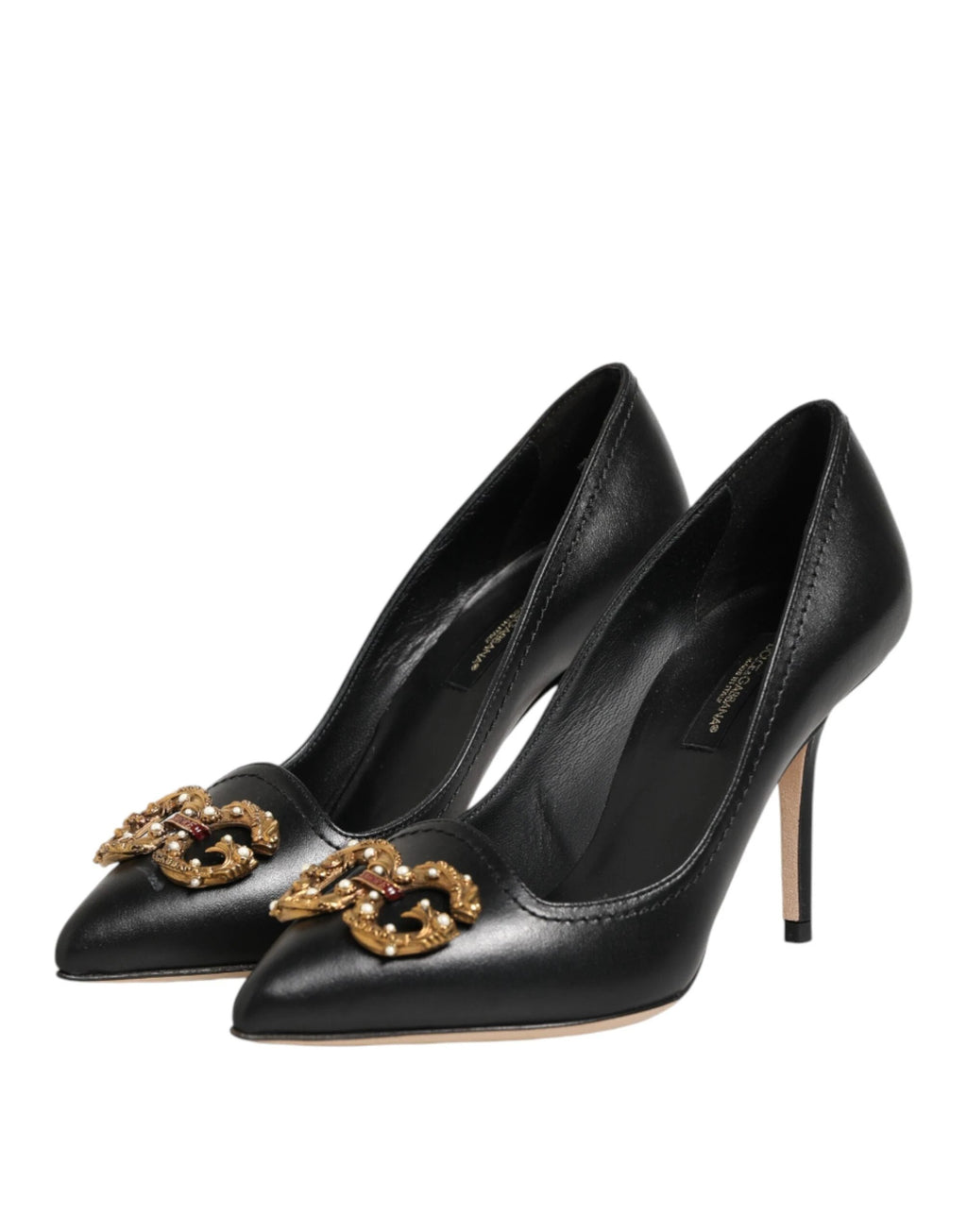 Dolce & Gabbana Black Leather DG Amore Heels Pumps Shoes by Dolce & Gabbana