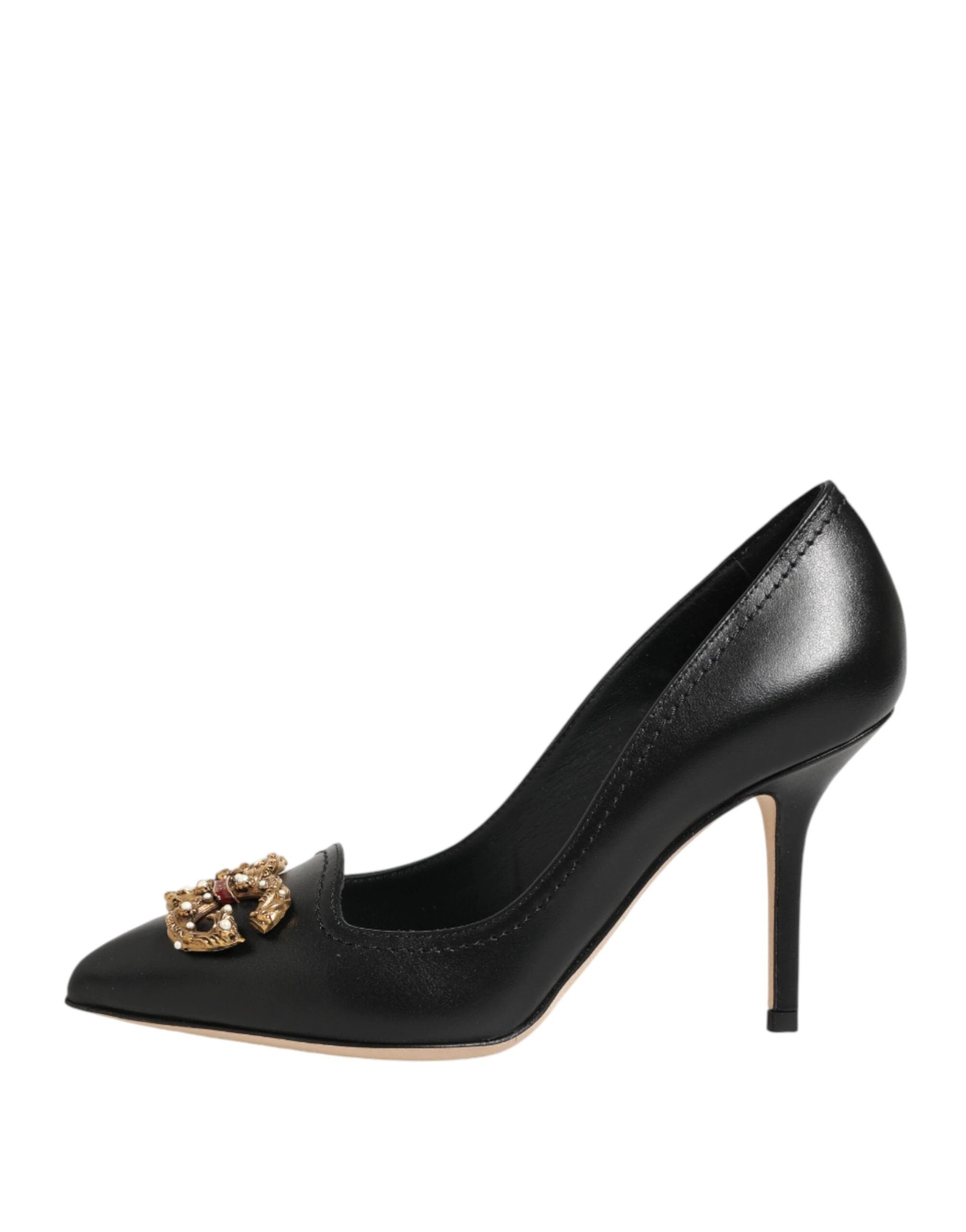 Dolce & Gabbana Black Leather DG Amore Heels Pumps Shoes by Dolce & Gabbana