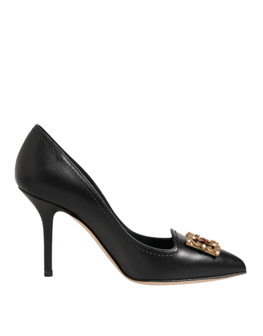 Dolce & Gabbana Black Leather DG Amore Heels Pumps Shoes by Dolce & Gabbana