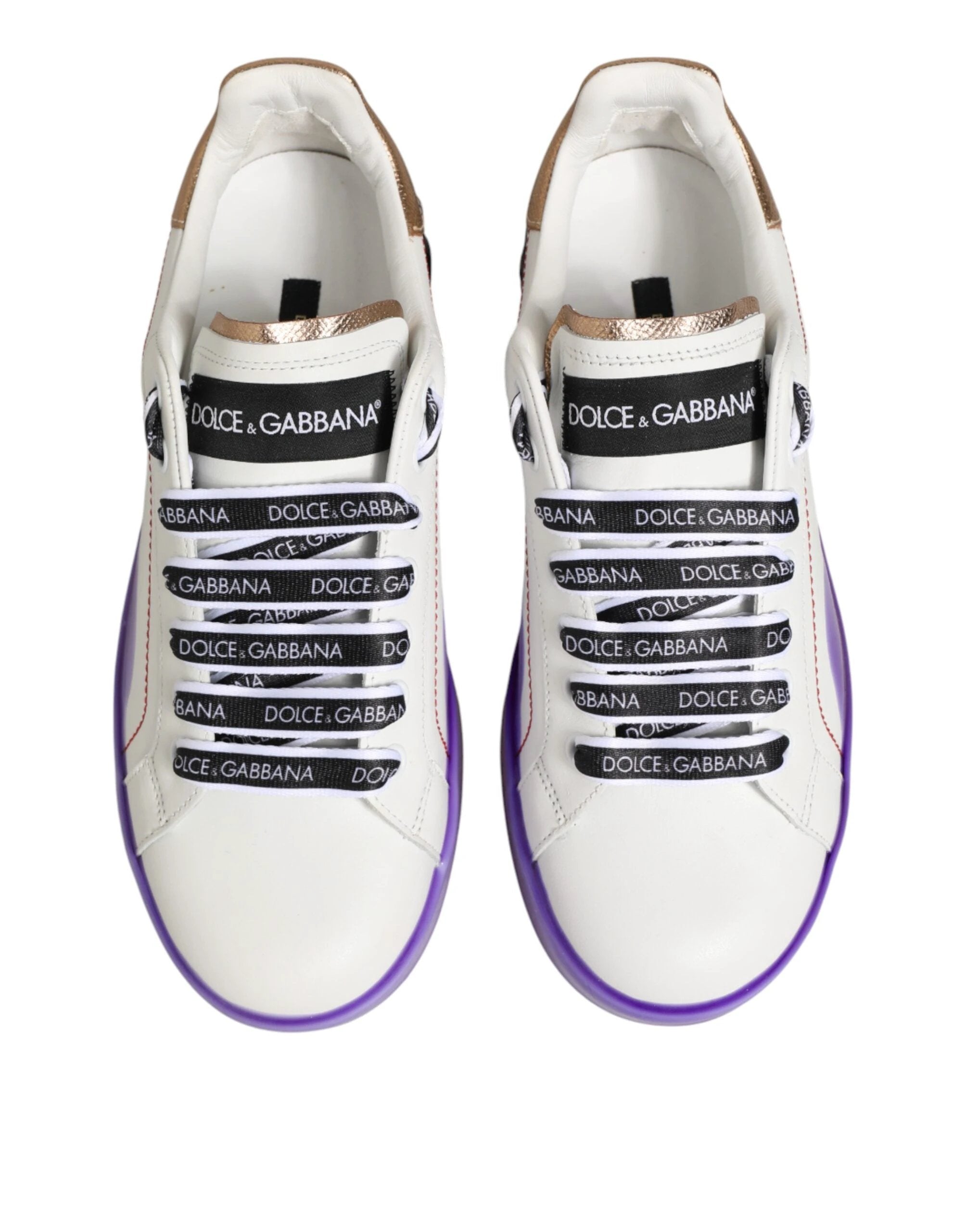 Dolce & Gabbana White Purple Leather Low Top Sneaker Shoes by Dolce & Gabbana