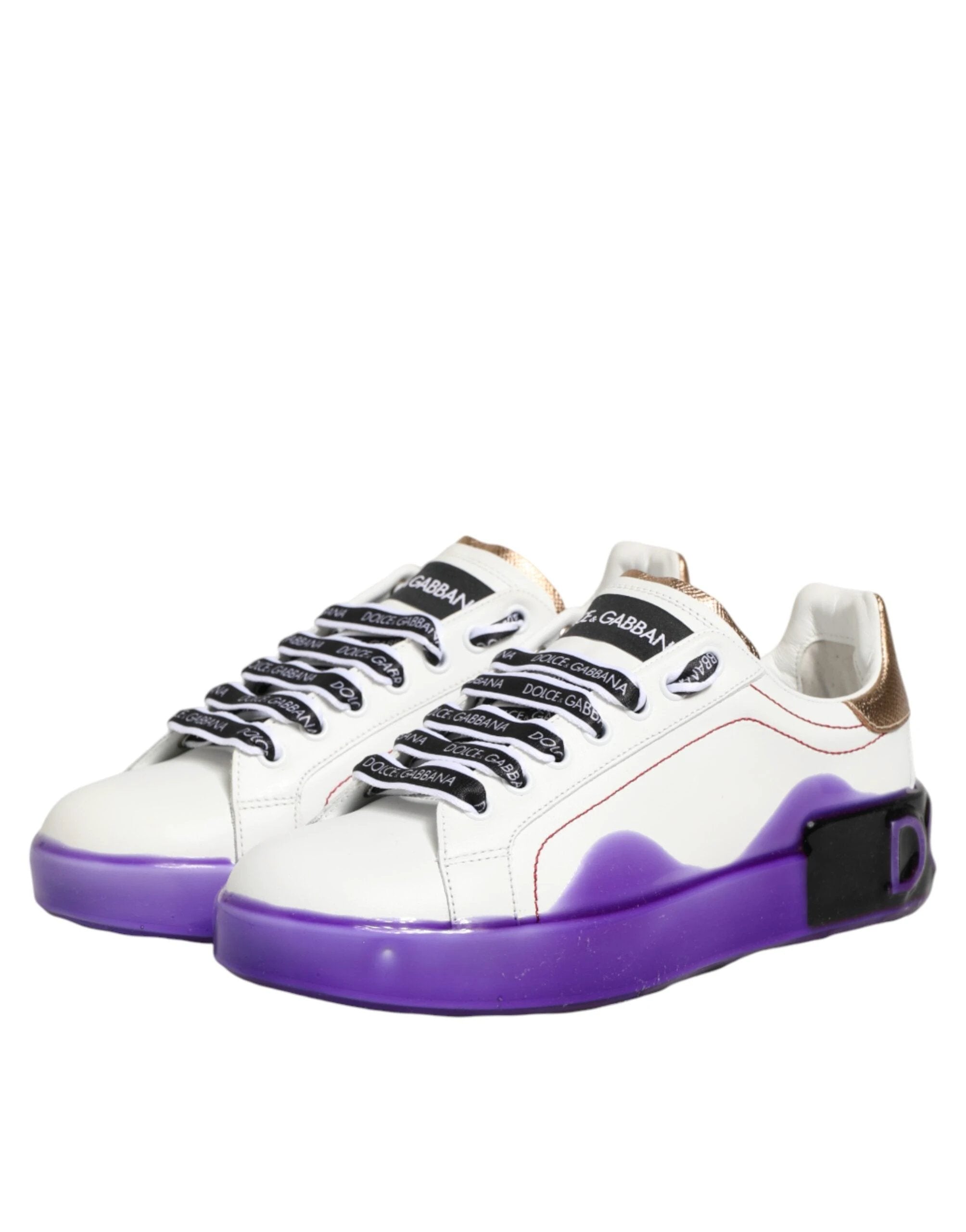 Dolce & Gabbana White Purple Leather Low Top Sneaker Shoes by Dolce & Gabbana