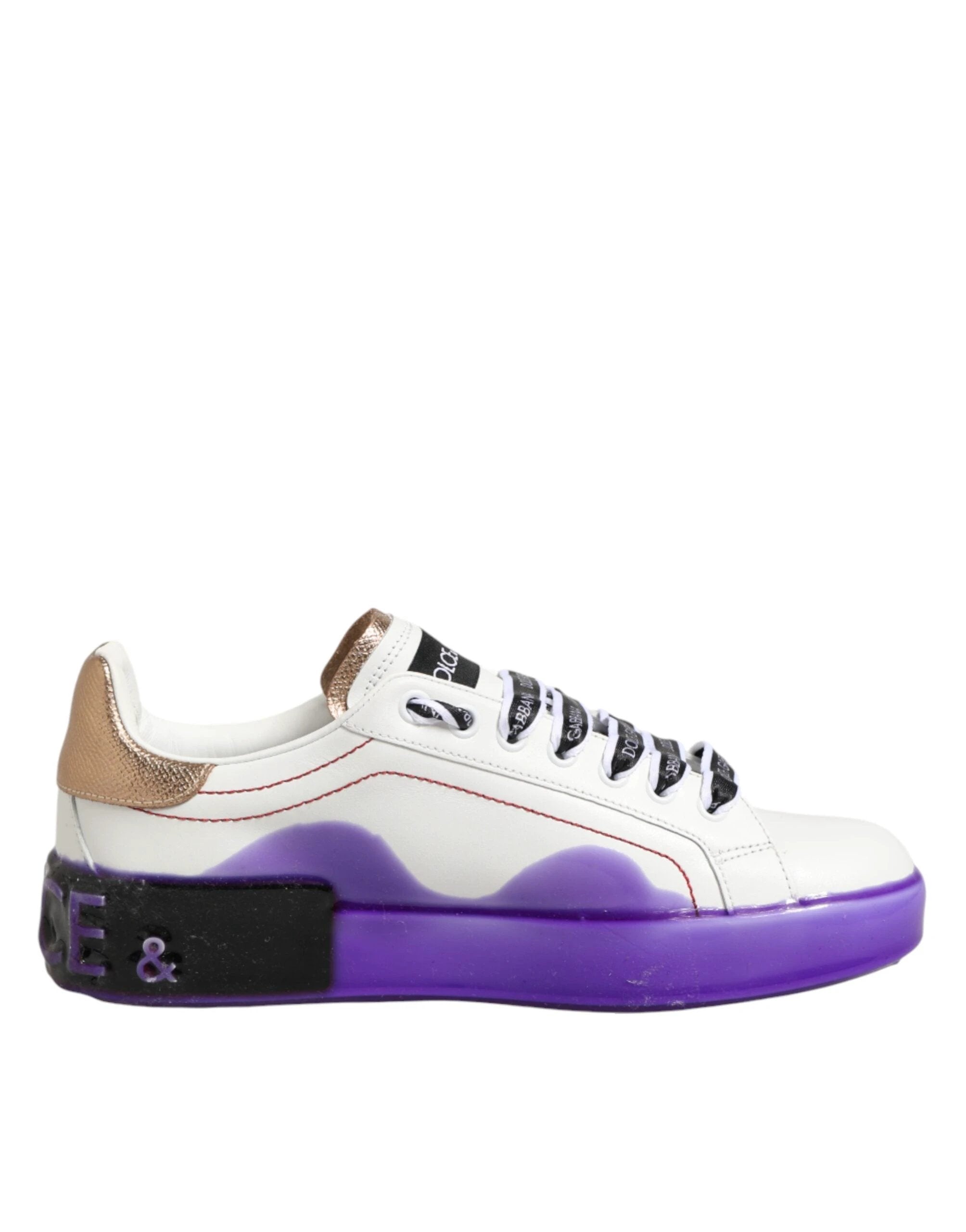 Dolce & Gabbana White Purple Leather Low Top Sneaker Shoes by Dolce & Gabbana