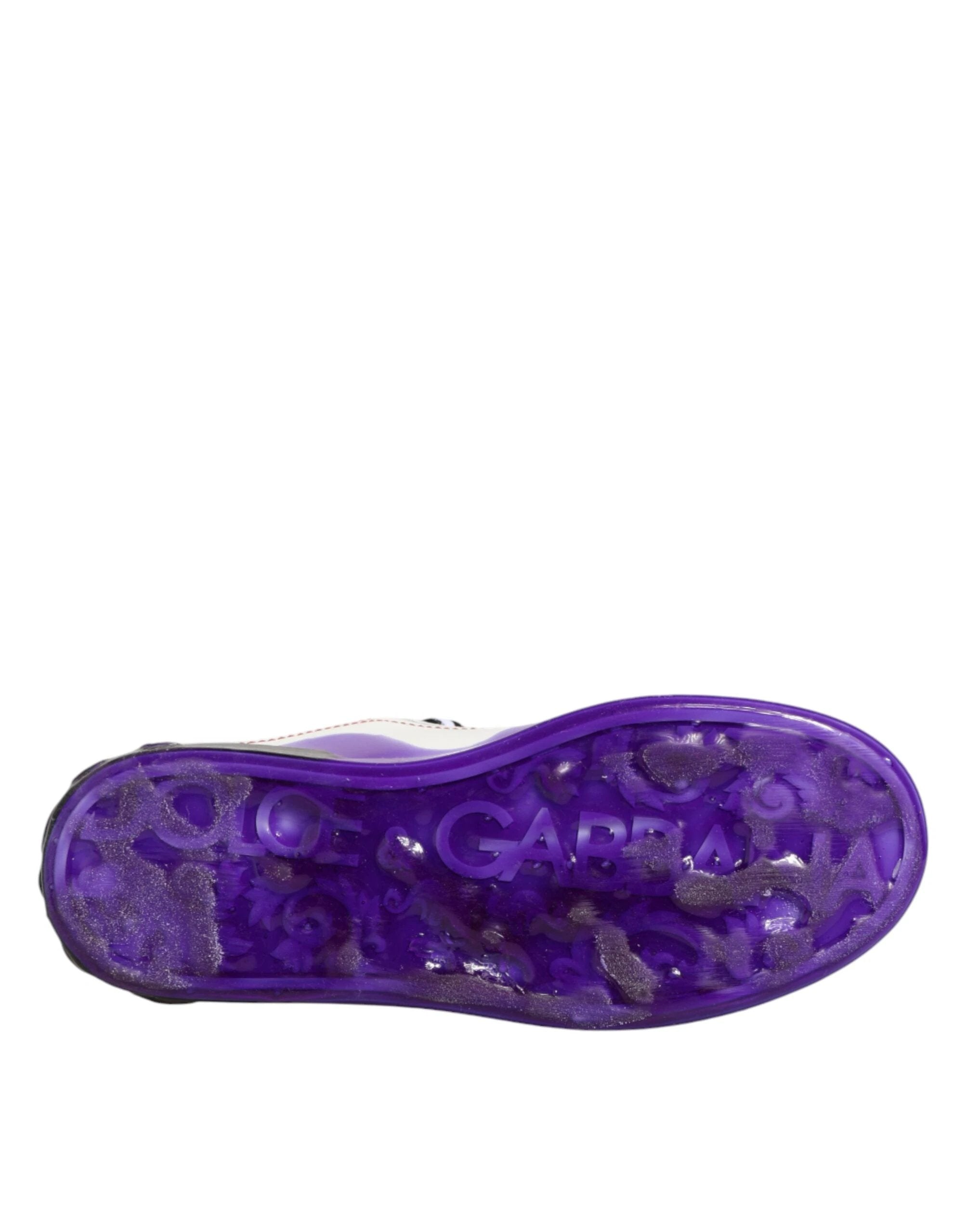 Dolce & Gabbana White Purple Leather Low Top Sneaker Shoes by Dolce & Gabbana