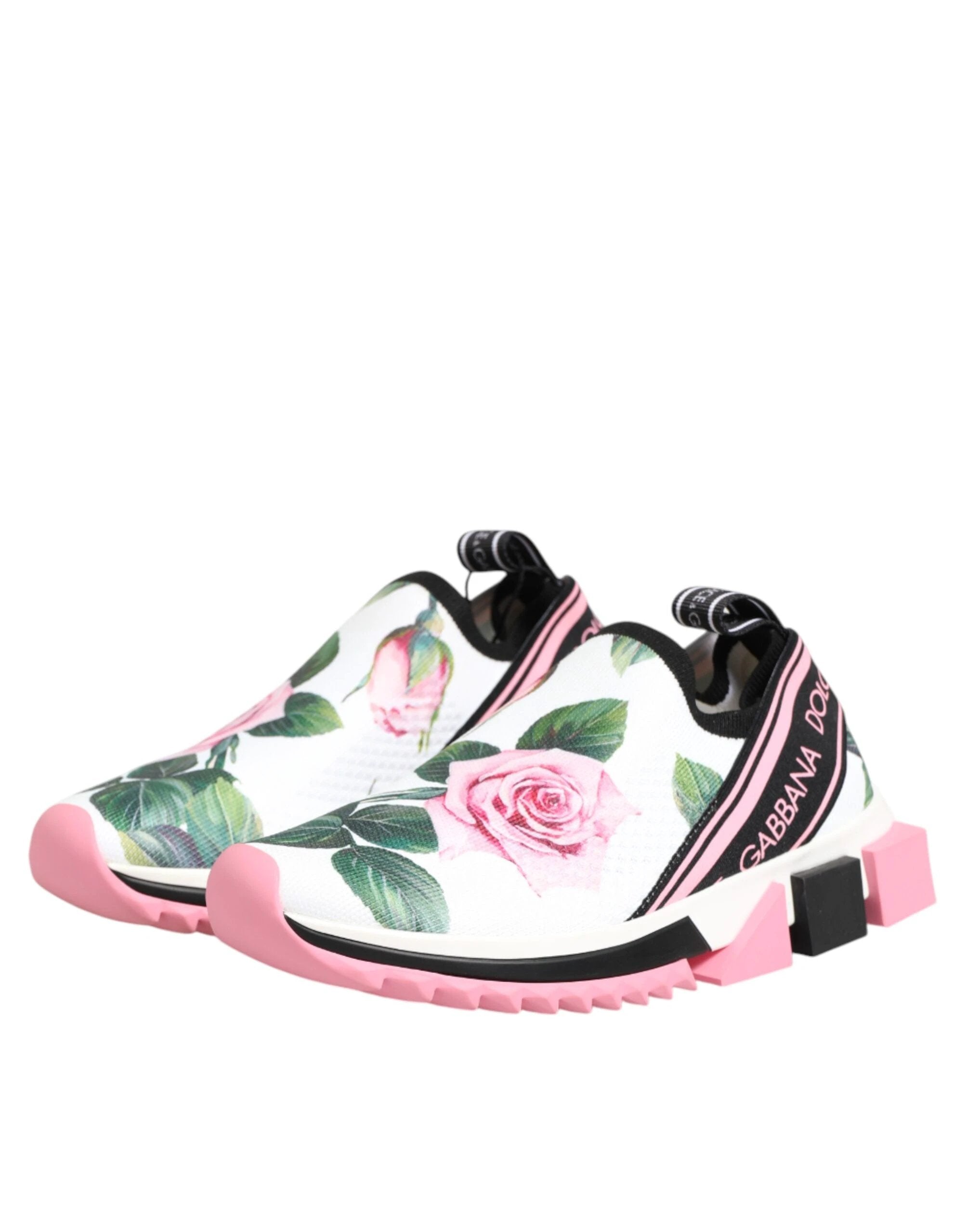 Dolce & Gabbana White Rose Print Sorrento Sneakers Shoes by Dolce & Gabbana
