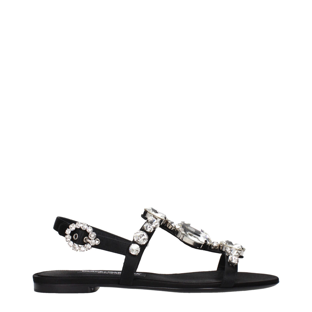 Sandales plates en satin noir Dolce &amp; Gabbana