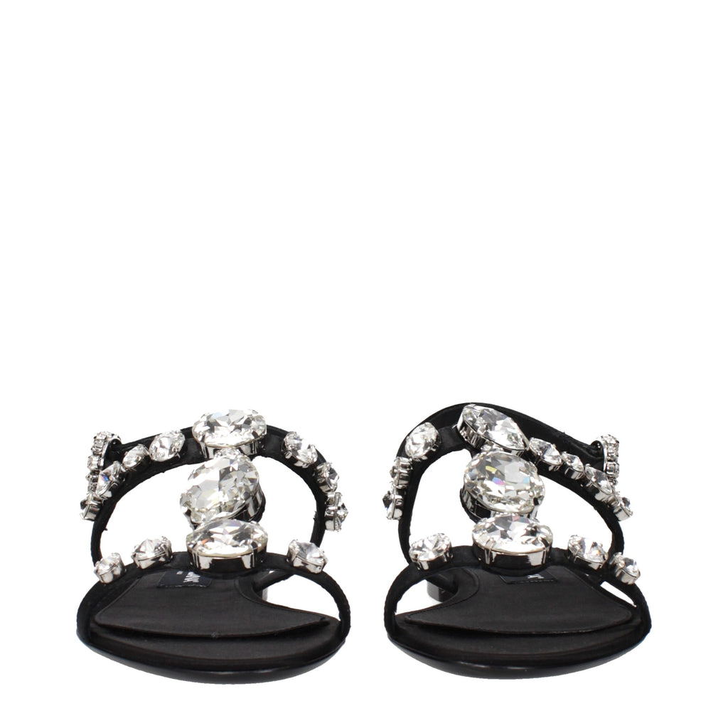 Sandales plates en satin noir Dolce &amp; Gabbana