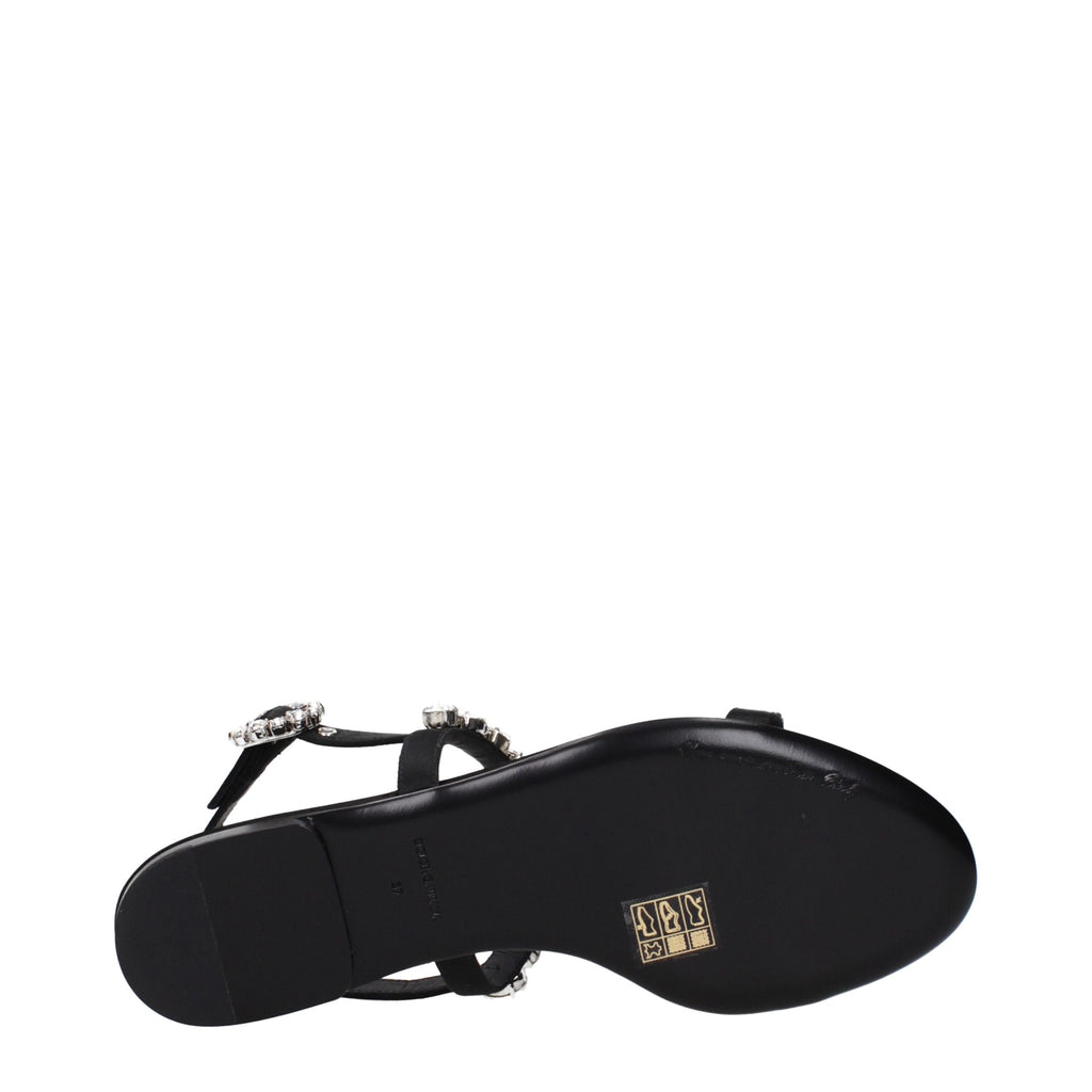 Sandales plates en satin noir Dolce &amp; Gabbana