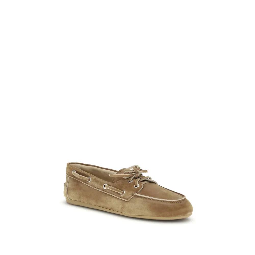 Miu Miu Beige Calf Leather Bos Taurus Slip-On Loafers