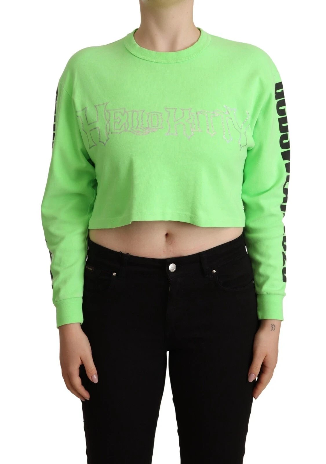 GCDS Mint Green Printed Long Sleeves Cropped Top Sweater by GCDS