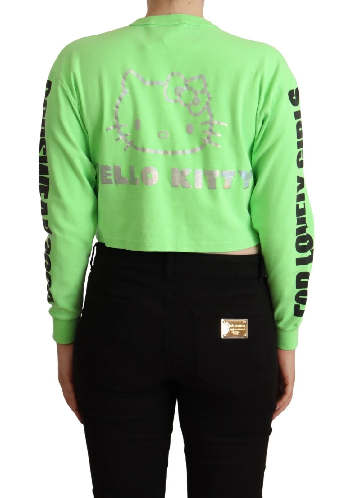 GCDS Mint Green Printed Long Sleeves Cropped Top Sweater by GCDS