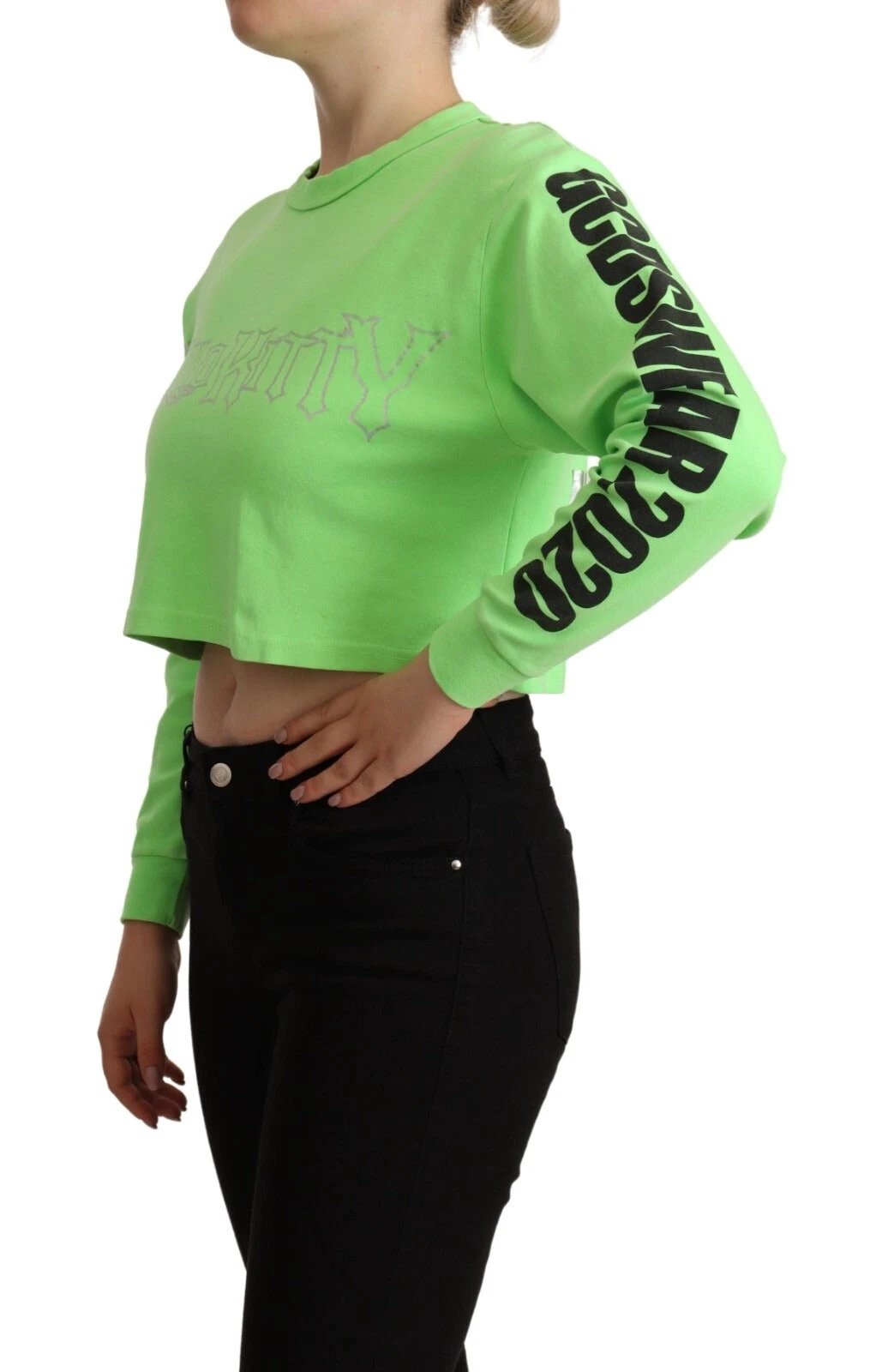 GCDS Mint Green Printed Long Sleeves Cropped Top Sweater by GCDS