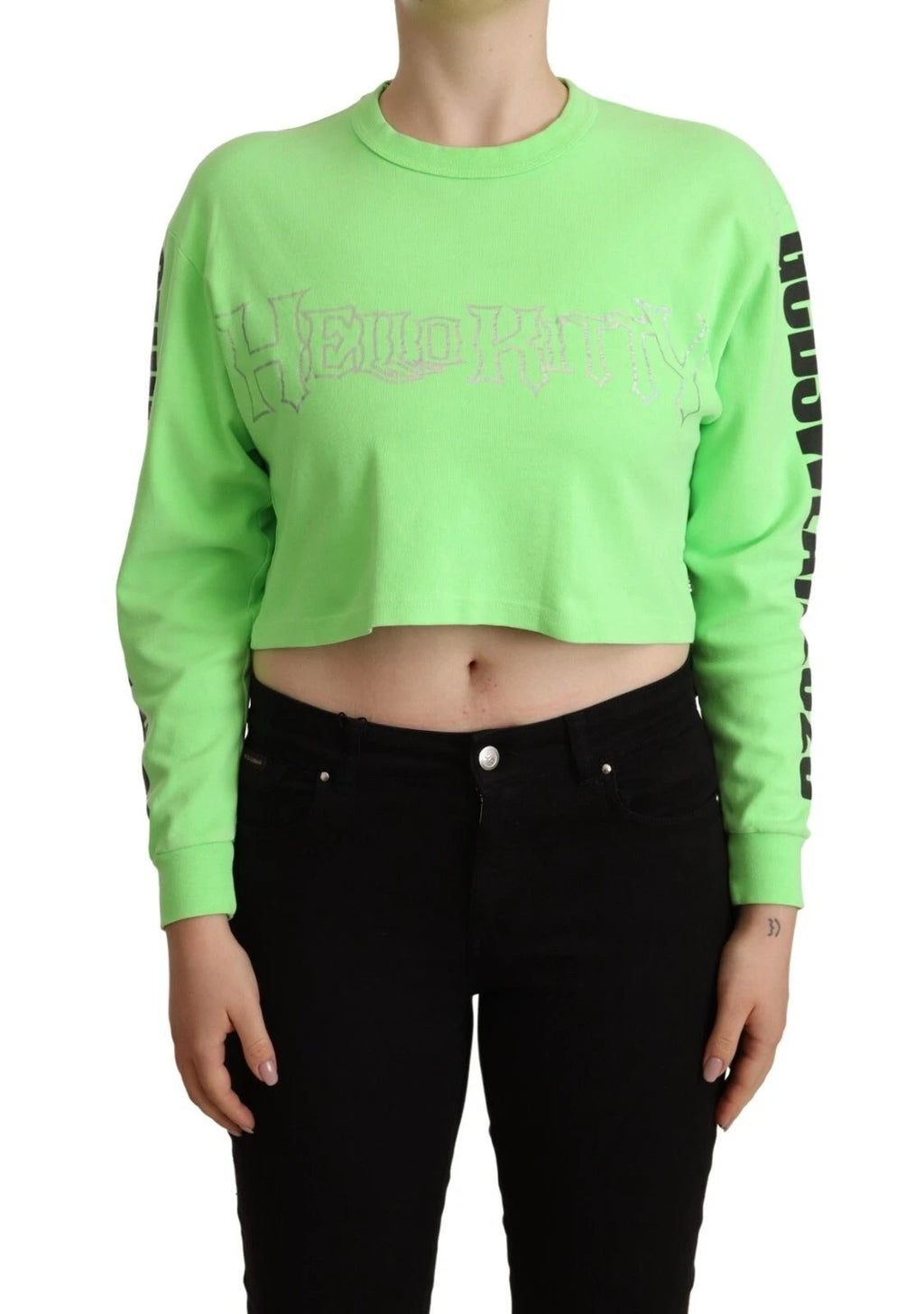 GCDS Mint Green Printed Long Sleeves Cropped Top Sweater by GCDS