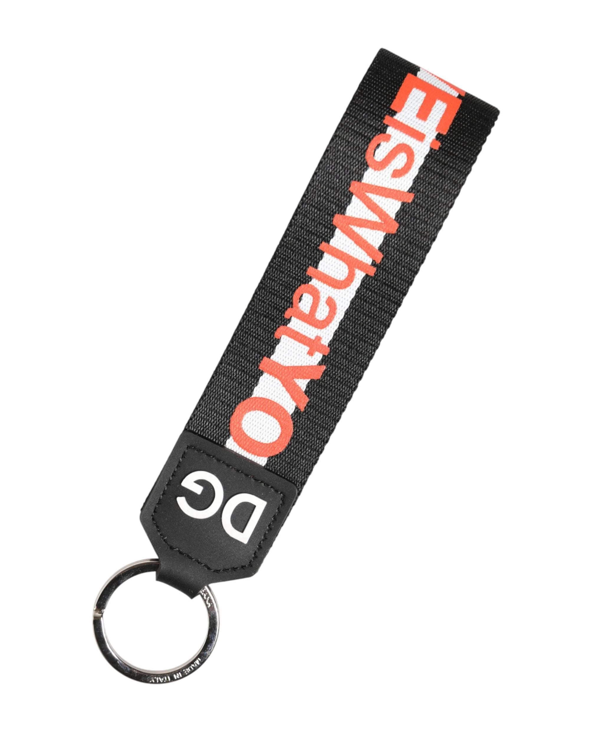 Dolce & Gabbana Black Logo Polyester Silver Brass Holder Keychain Keyring by Dolce & Gabbana