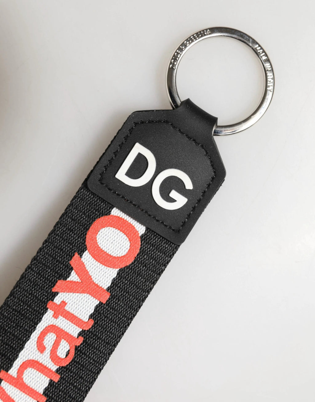 Dolce & Gabbana Black Logo Polyester Silver Brass Holder Keychain Keyring by Dolce & Gabbana