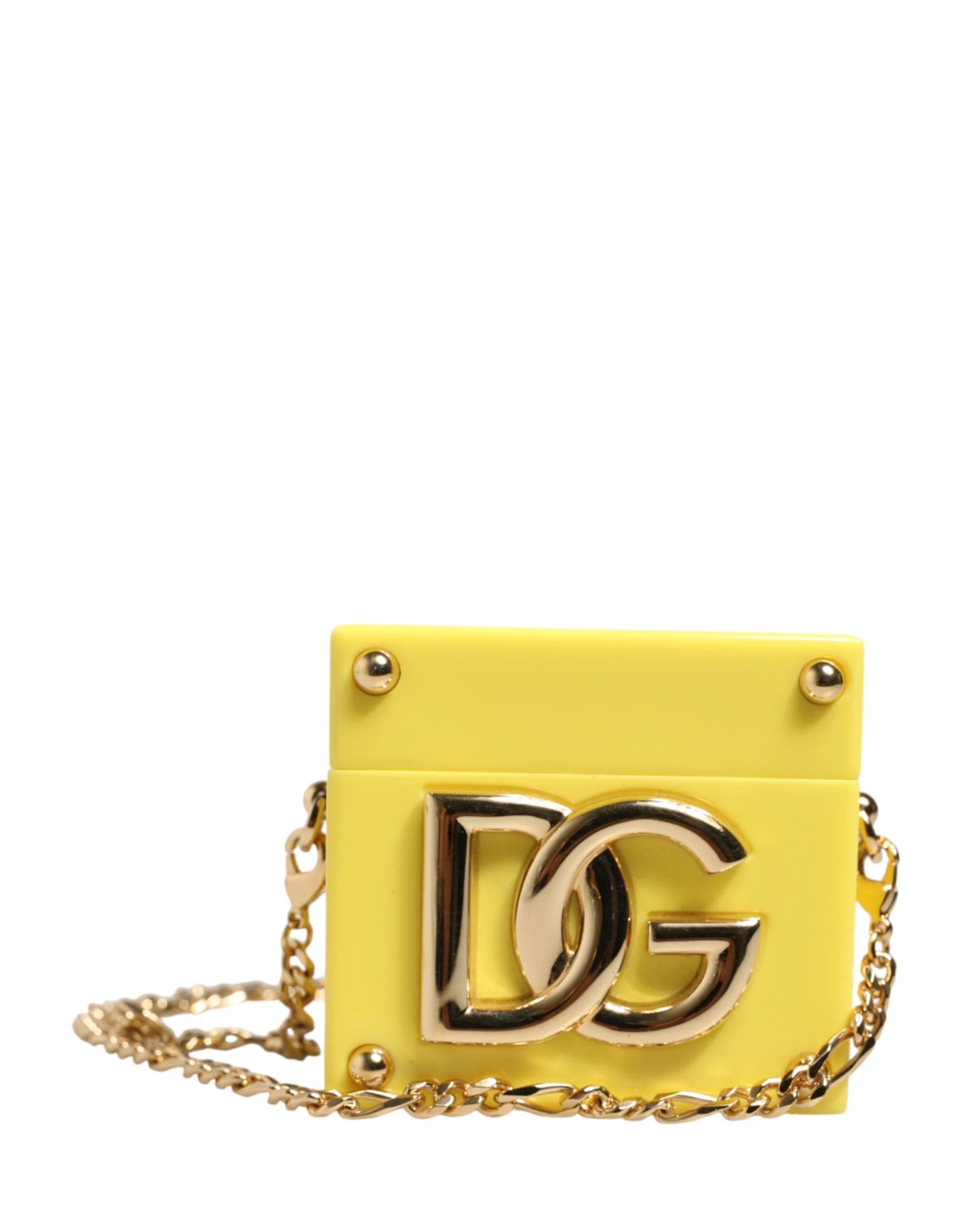Dolce & Gabbana Yellow DG Logo Plaque Cover Gold Chain Airpods Case by Dolce & Gabbana