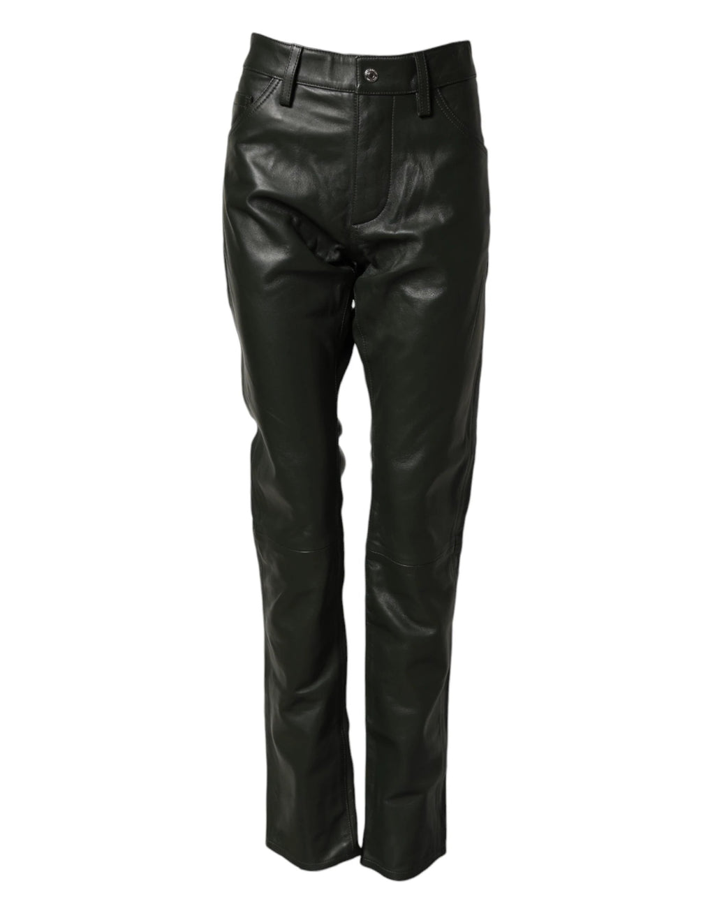 Dsquared² Black Full Grain Leather Mid Waist Trouser Pants by Dsquared²