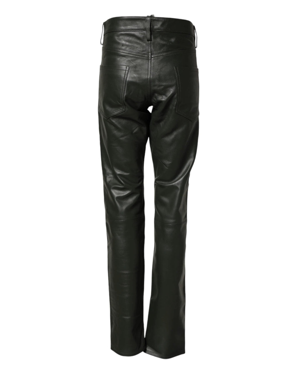 Dsquared² Black Full Grain Leather Mid Waist Trouser Pants by Dsquared²