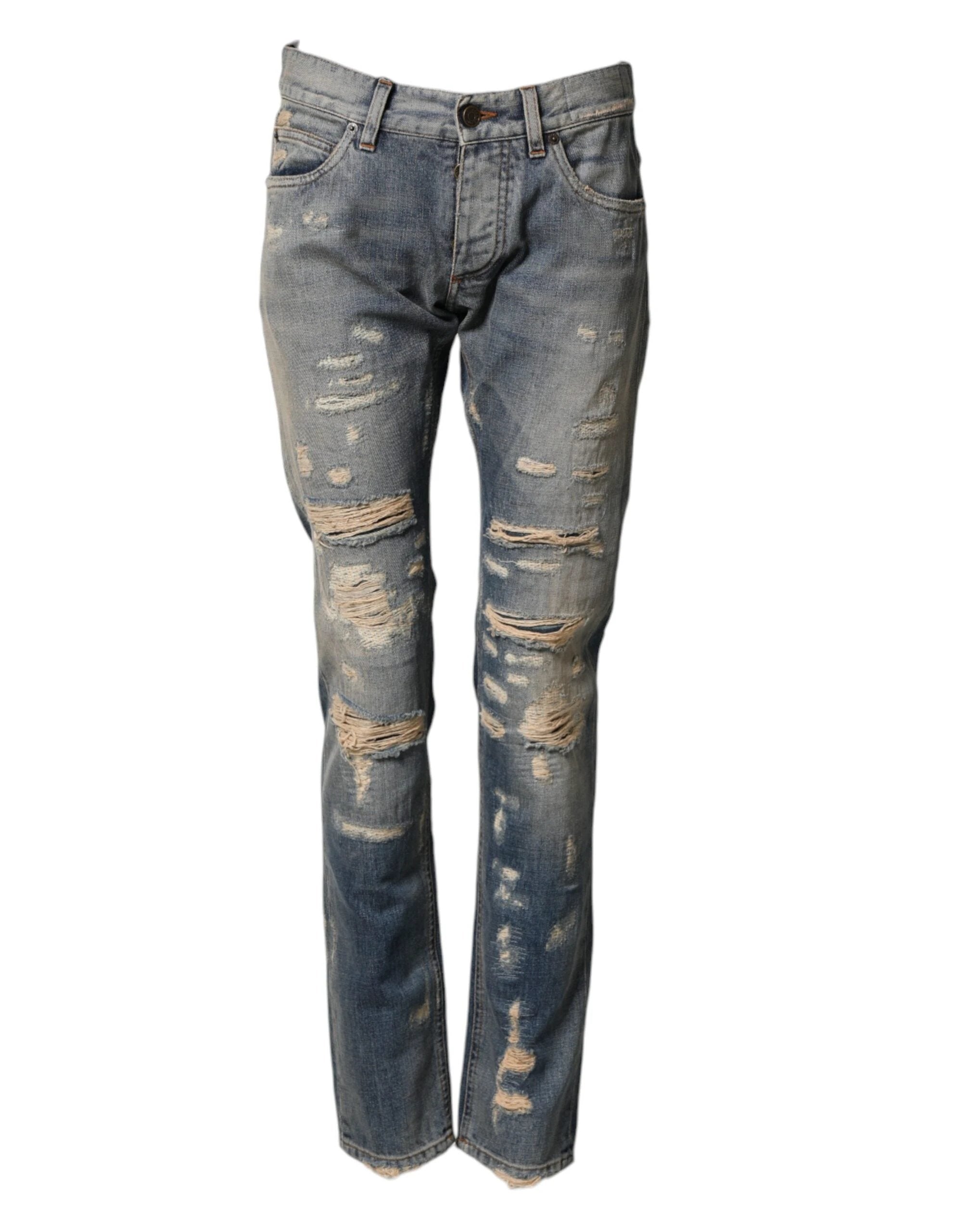 Dolce & Gabbana Blue Tattered Men Skinny Denim Trouser Jeans by Dolce & Gabbana