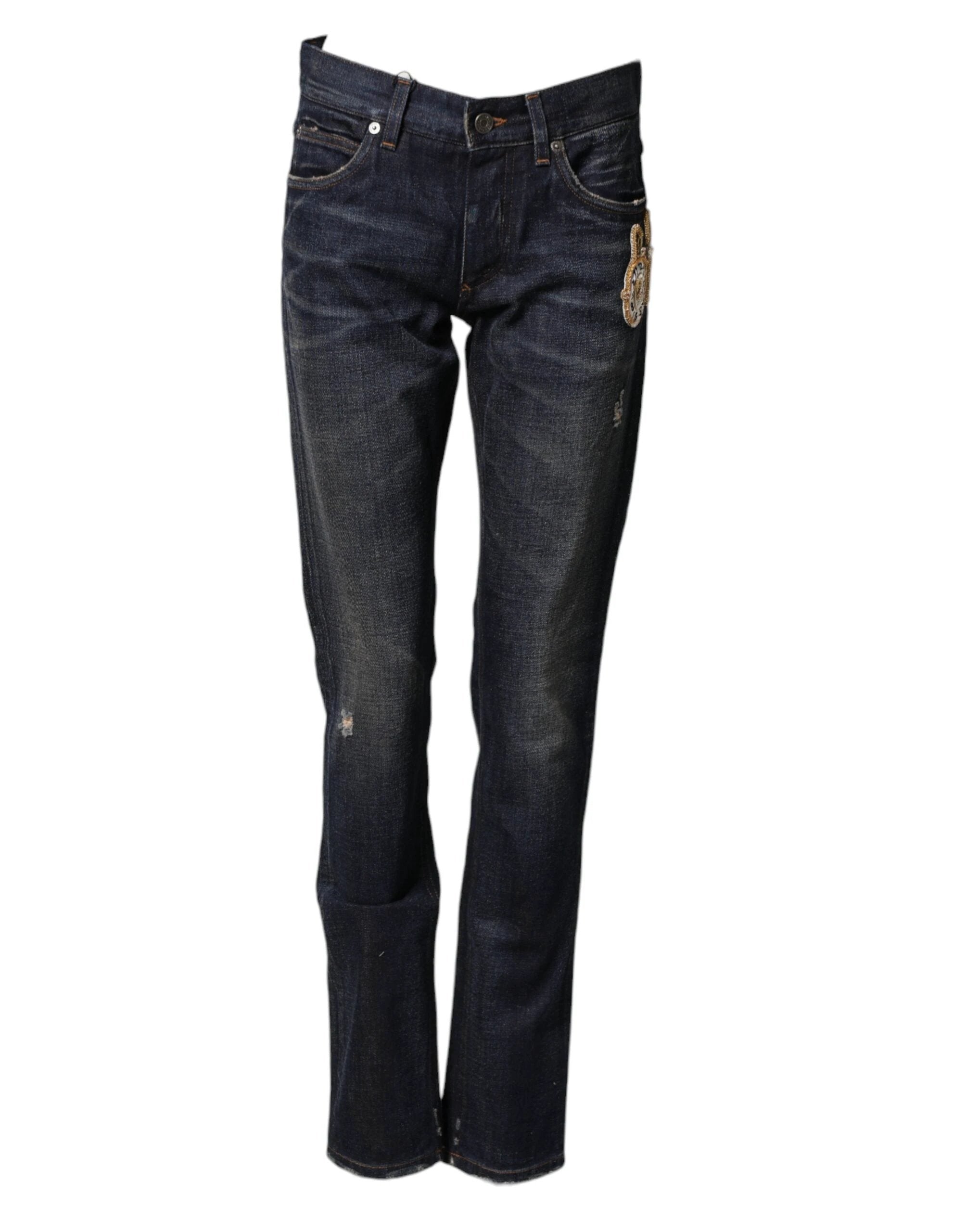 Dolce & Gabbana Dark Blue Watch GOLD Men Skinny Denim Jeans by Dolce & Gabbana