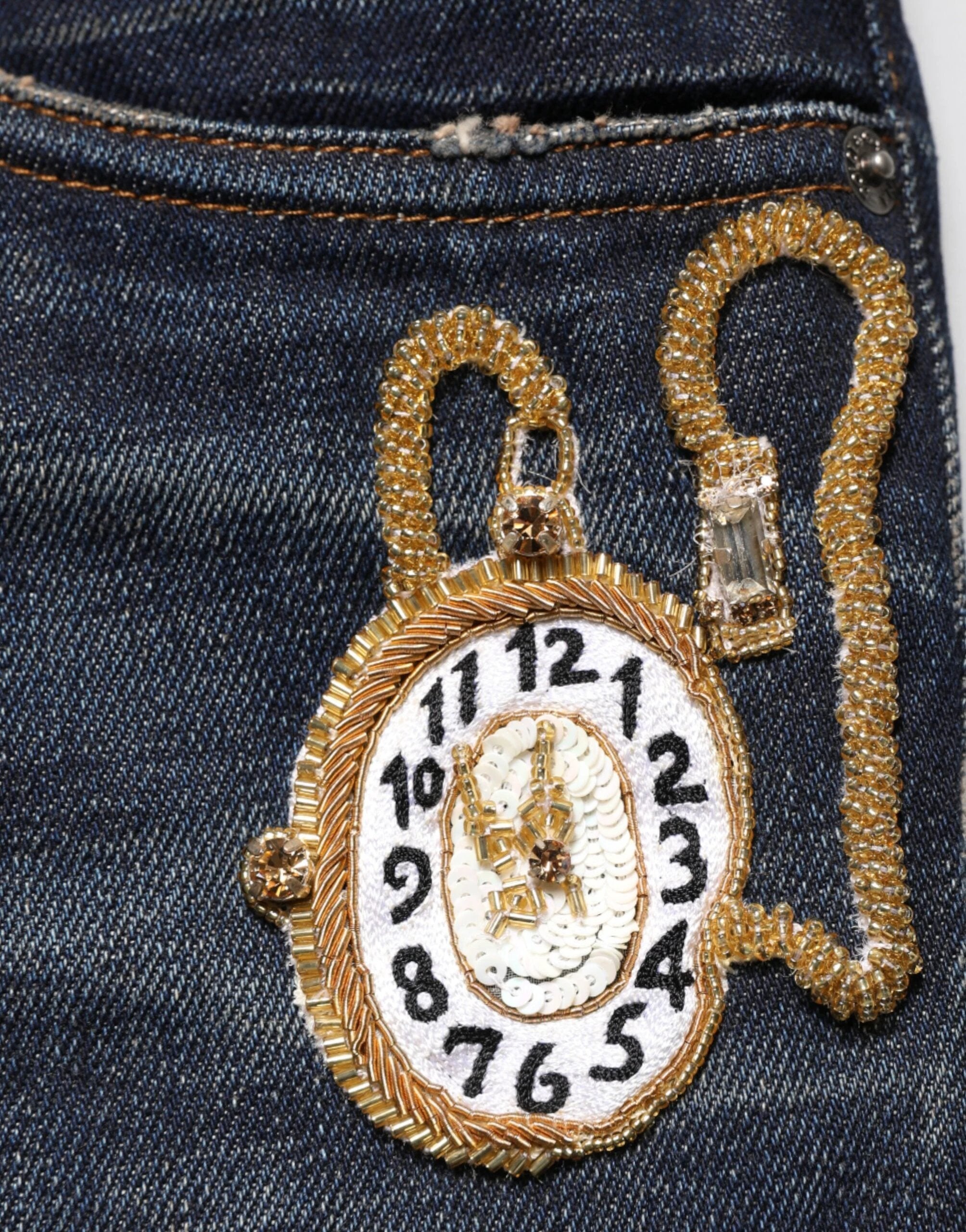 Dolce & Gabbana Dark Blue Watch GOLD Men Skinny Denim Jeans by Dolce & Gabbana