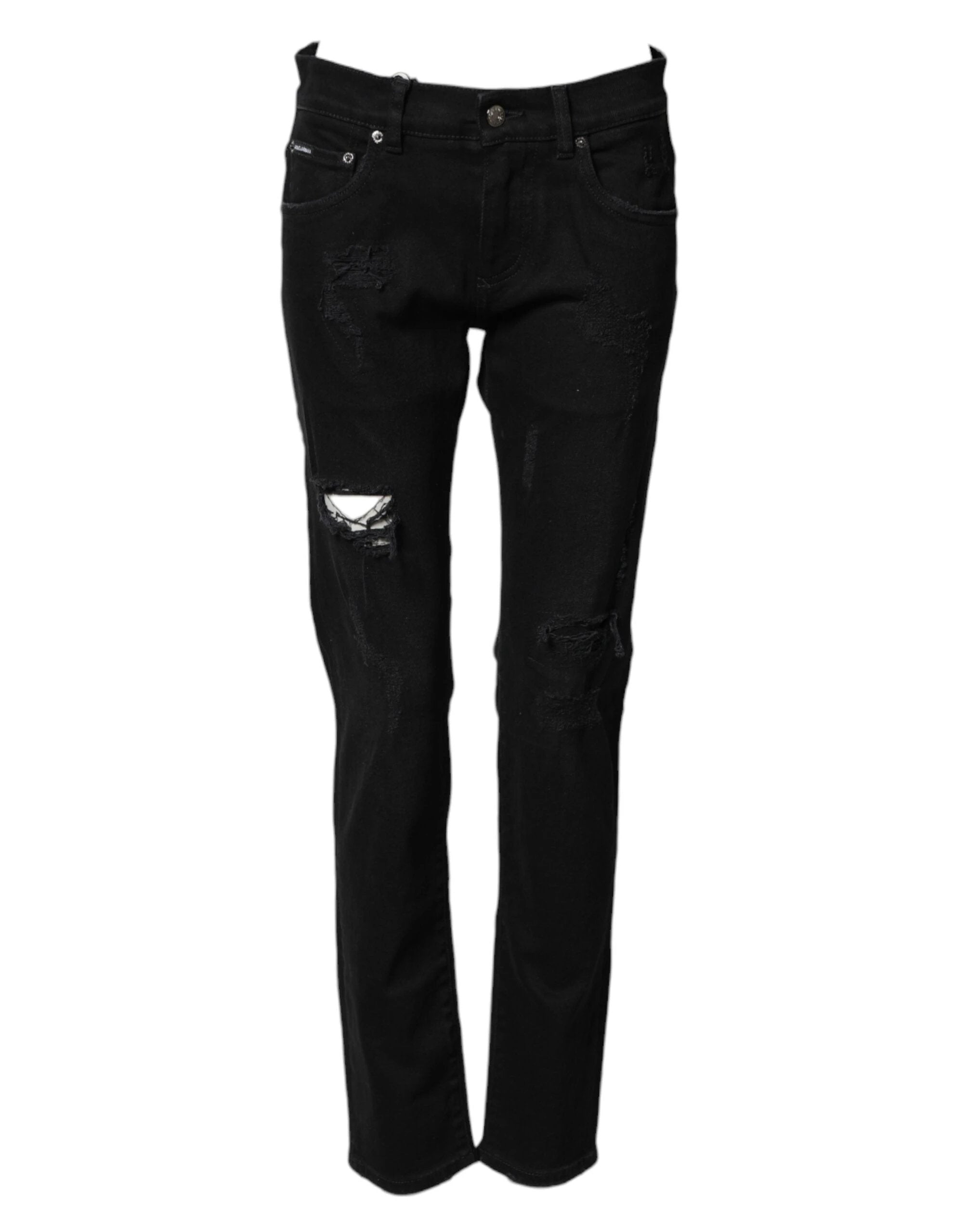 Dolce & Gabbana Black Tattered Cotton Men Skinny Denim Jeans by Dolce & Gabbana
