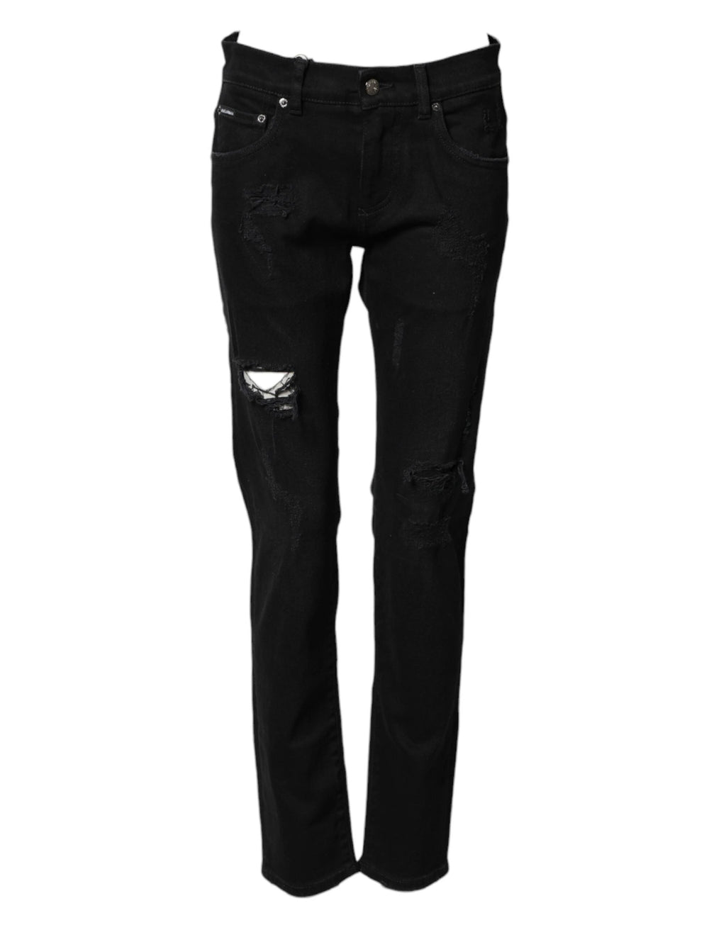 Dolce & Gabbana Black Tattered Cotton Men Skinny Denim Jeans by Dolce & Gabbana