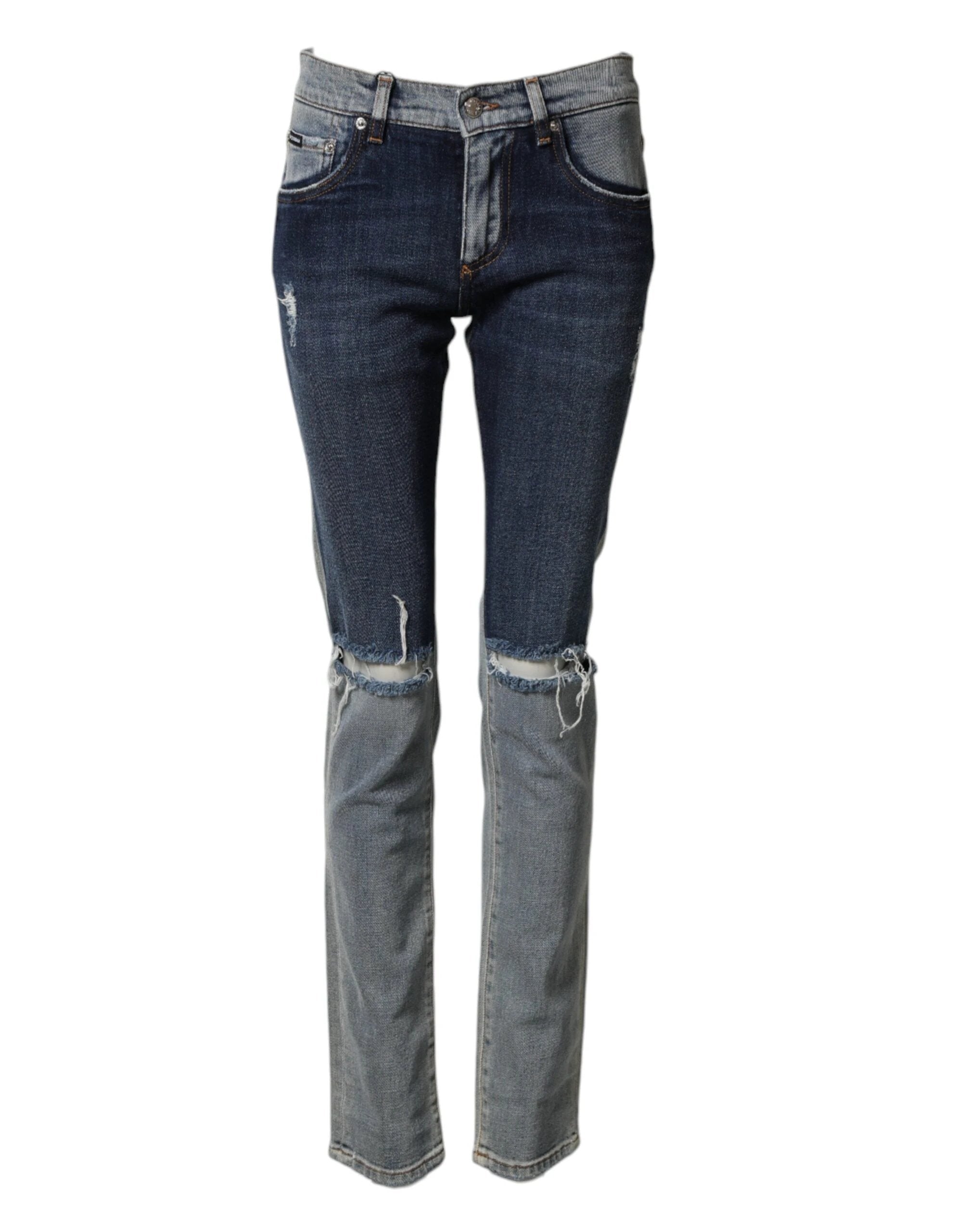 Dolce & Gabbana Blue Two Tone Cotton Men Skinny Denim Jeans by Dolce & Gabbana